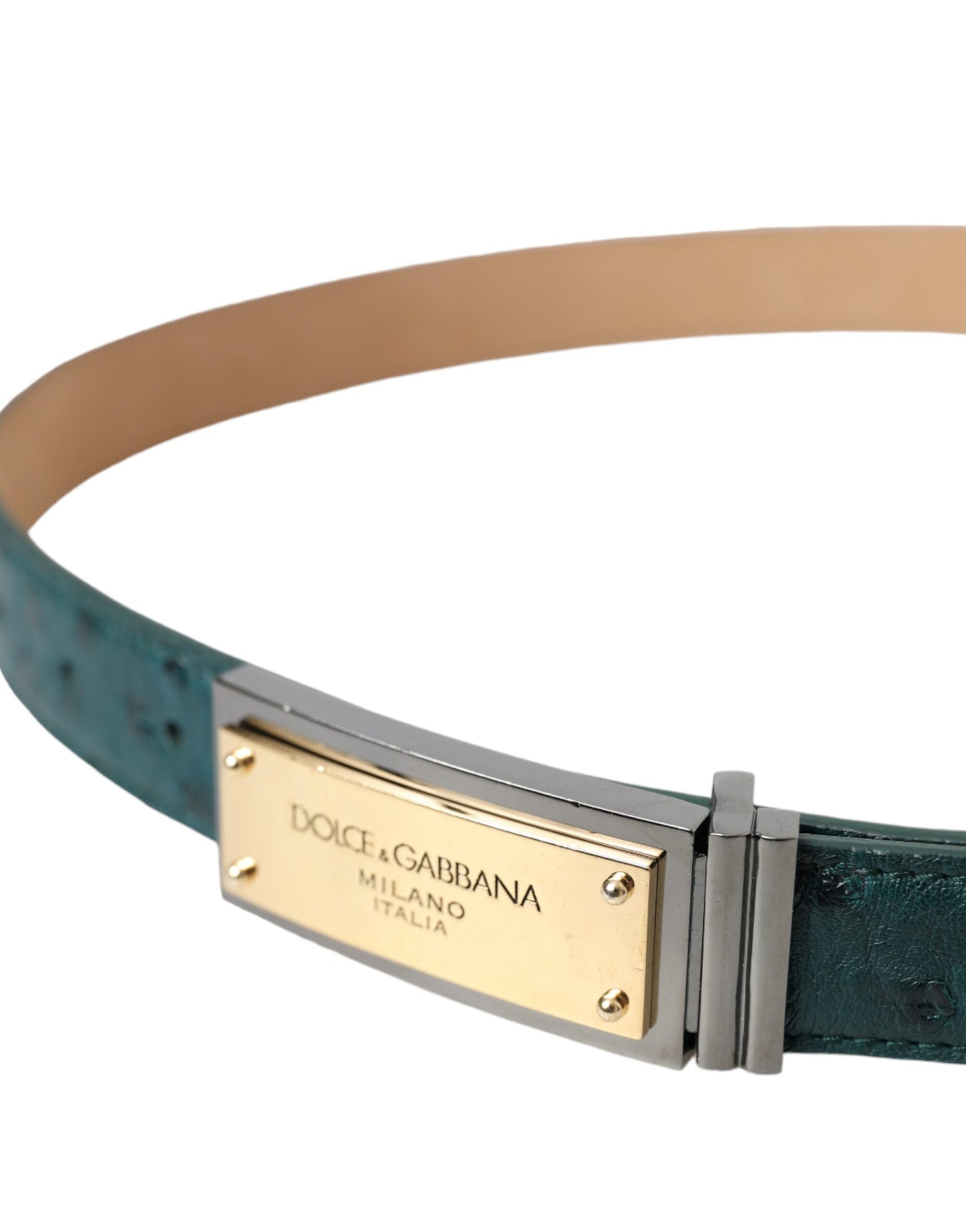 Ceinture Dolce & Gabbana en cuir vert avec boucle gravée du logo doré