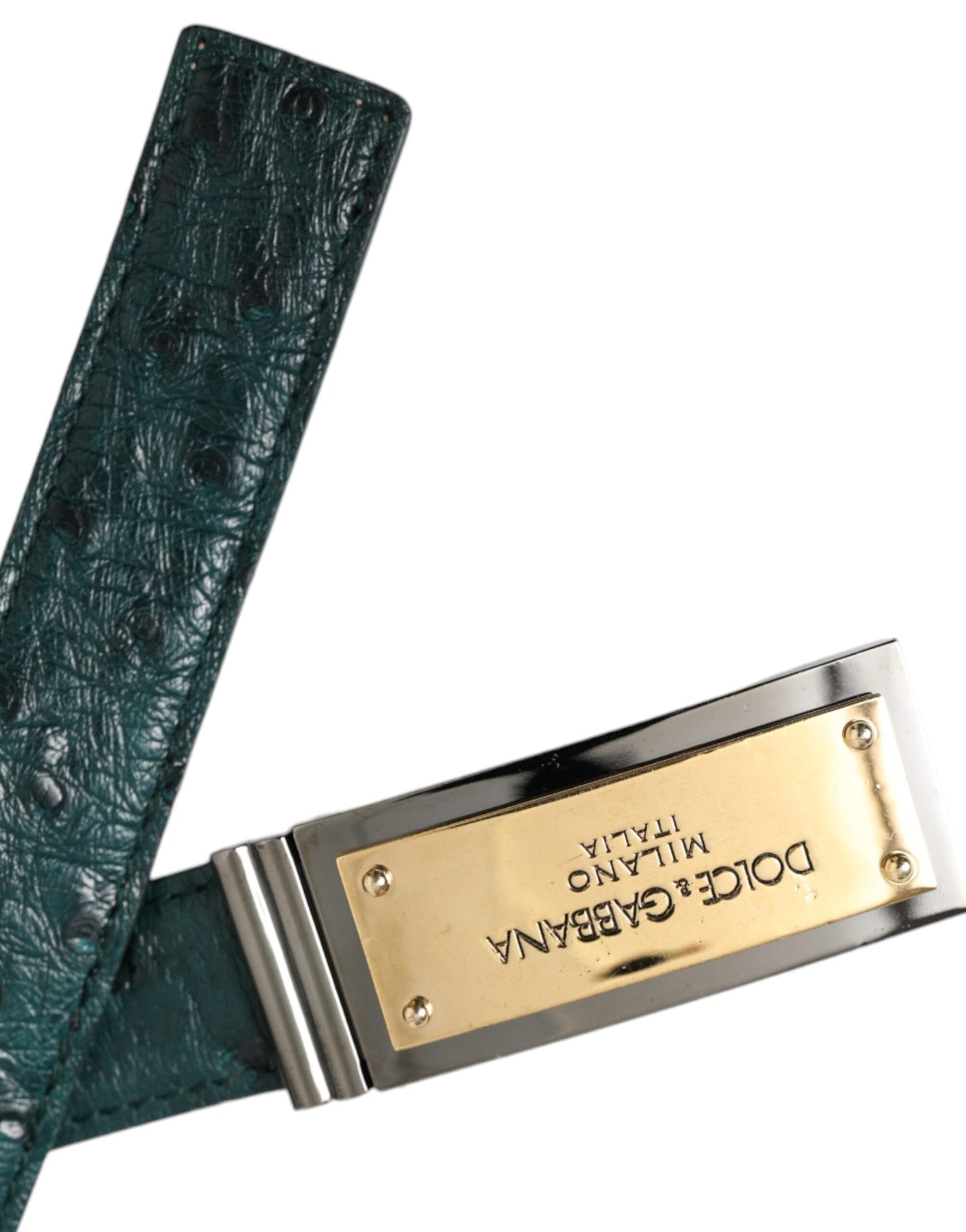Ceinture Dolce & Gabbana en cuir vert avec boucle gravée du logo doré