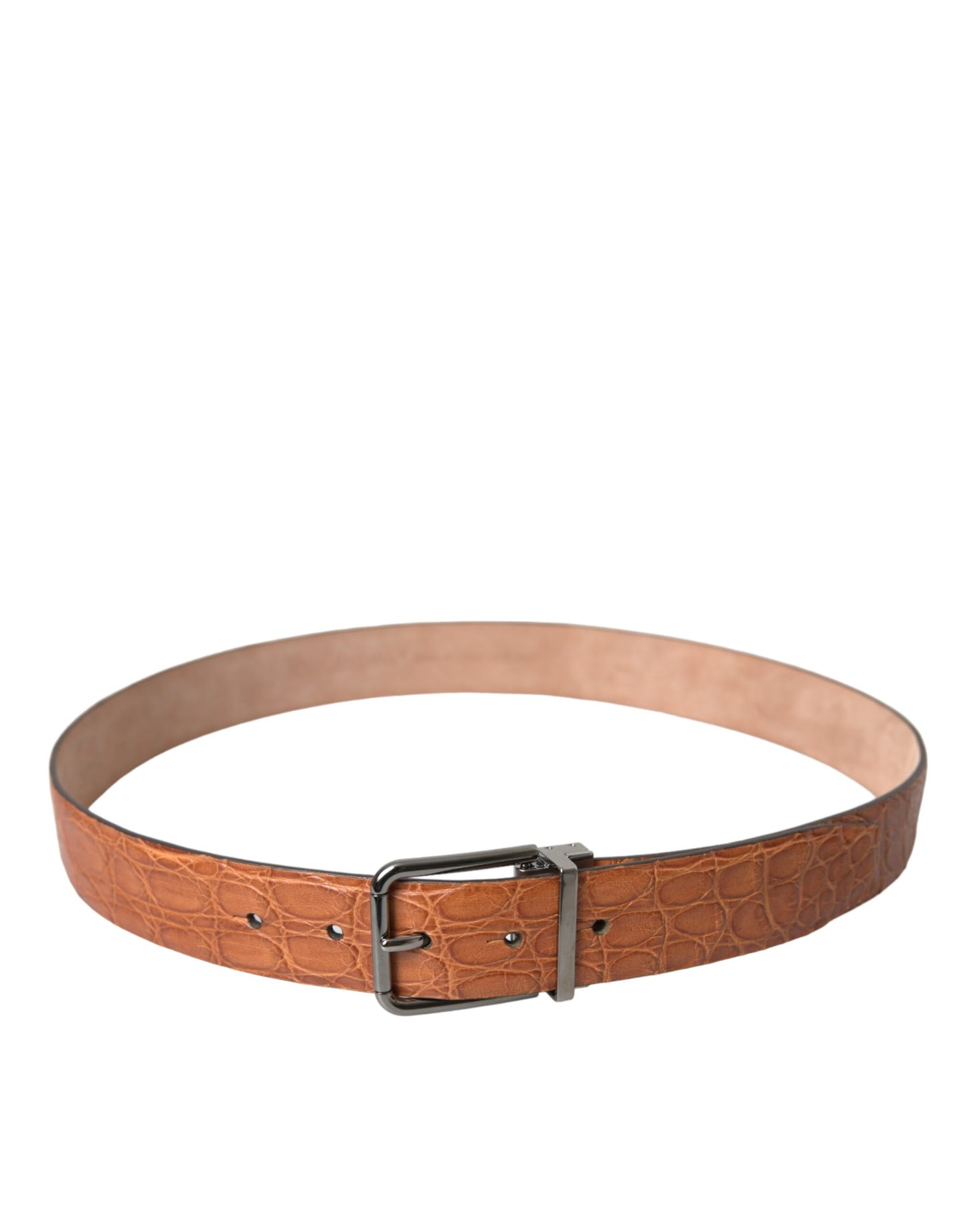 Ceinture Dolce & Gabbana en cuir exotique marron avec boucle en métal argenté