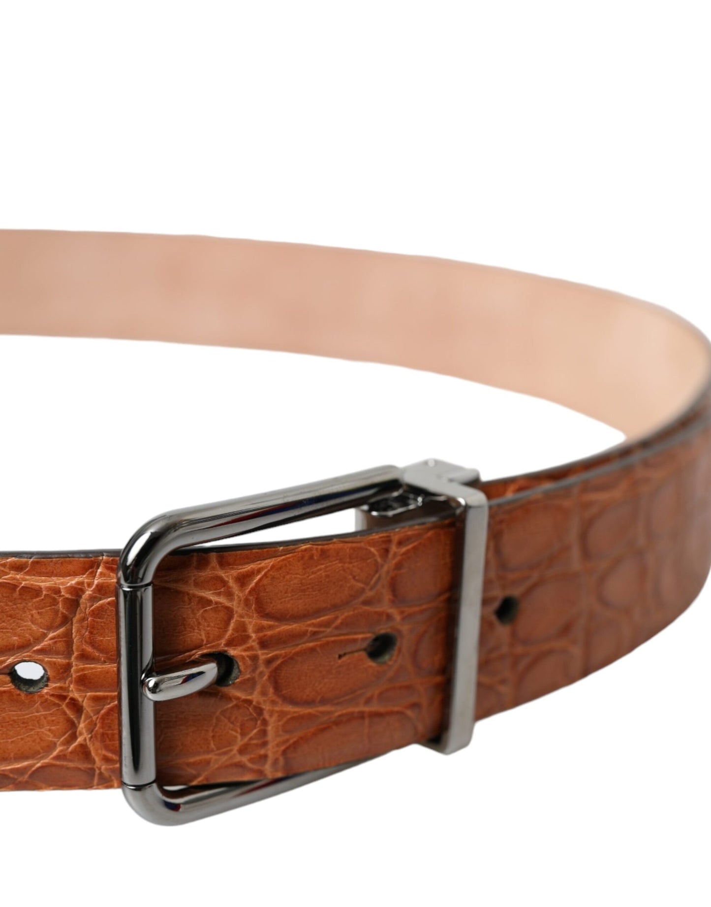 Ceinture Dolce & Gabbana en cuir exotique marron avec boucle en métal argenté