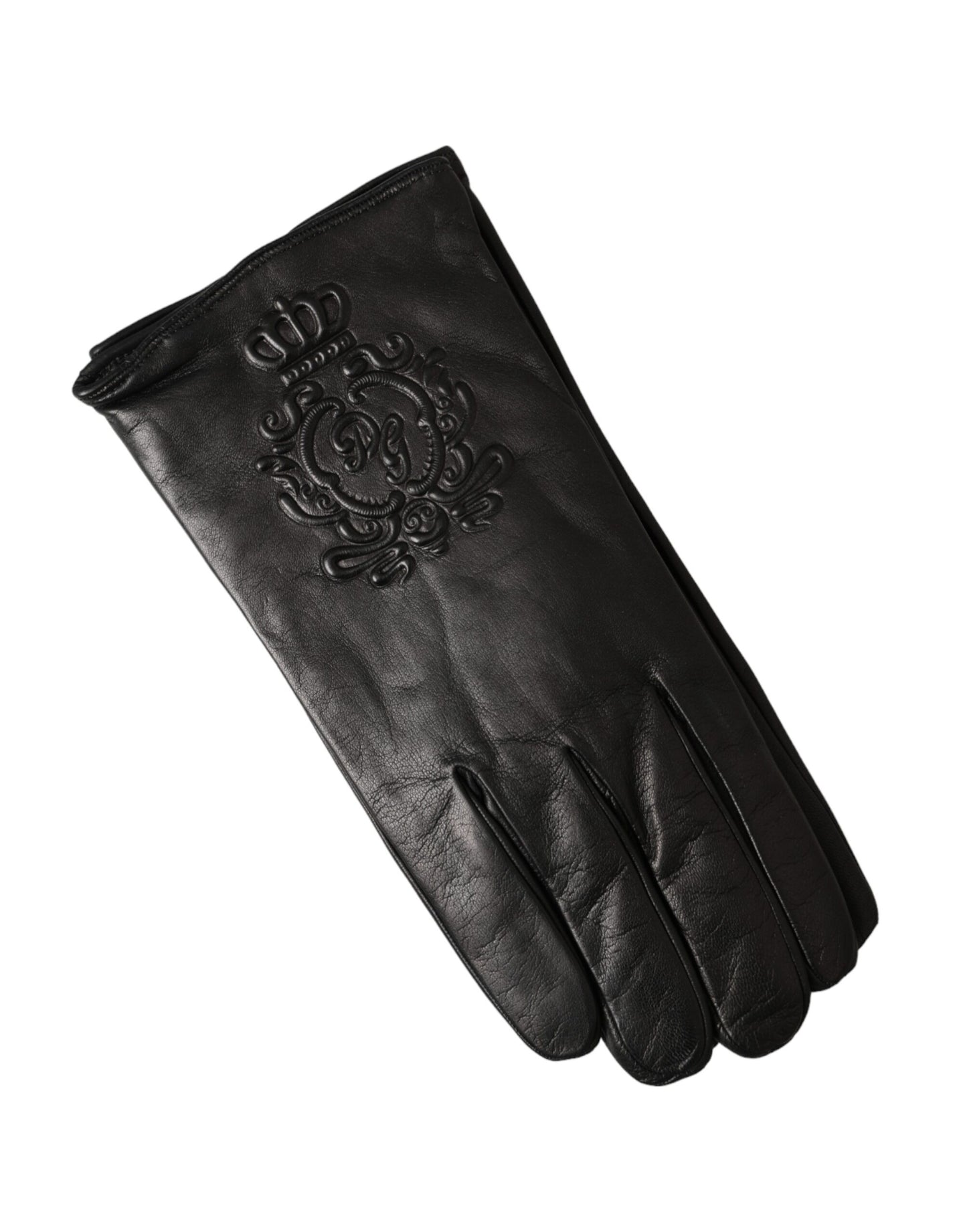 Gants courts en cuir noir Dolce & Gabbana avec logo en relief