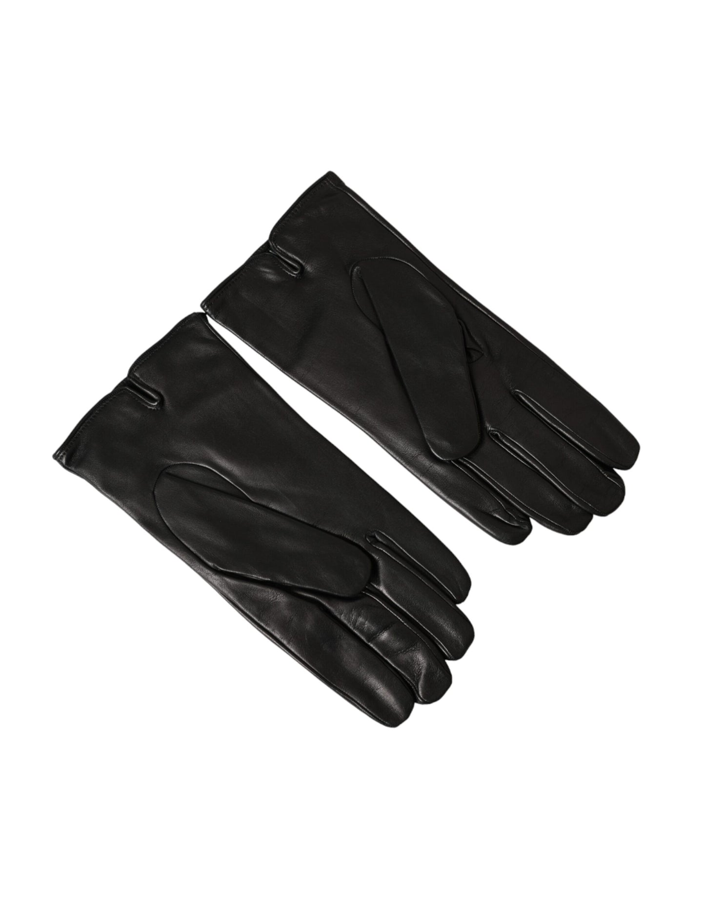 Gants courts en cuir noir Dolce & Gabbana avec logo en relief