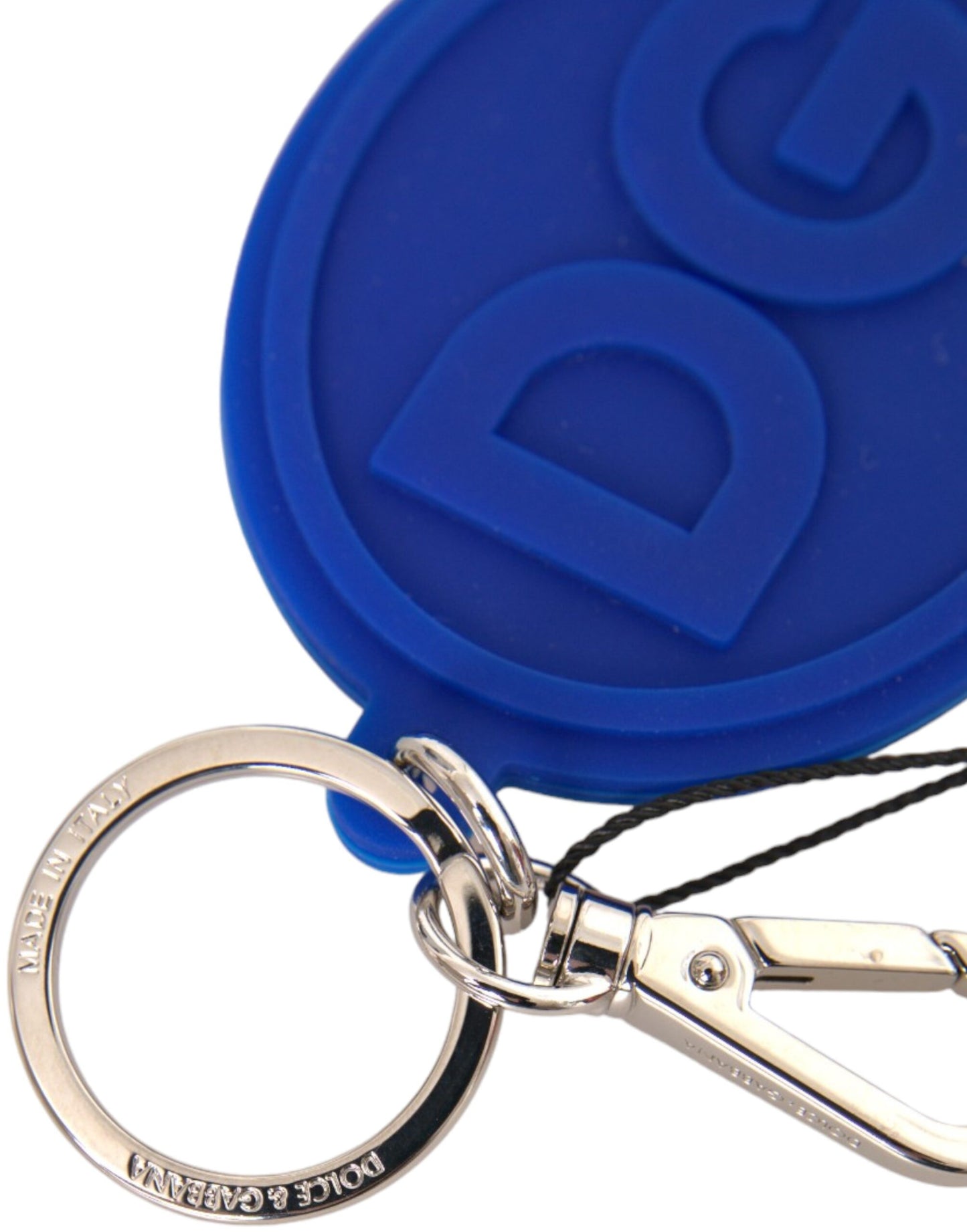 Porte-clés Dolce & Gabbana en caoutchouc bleu avec logo DG en laiton argenté