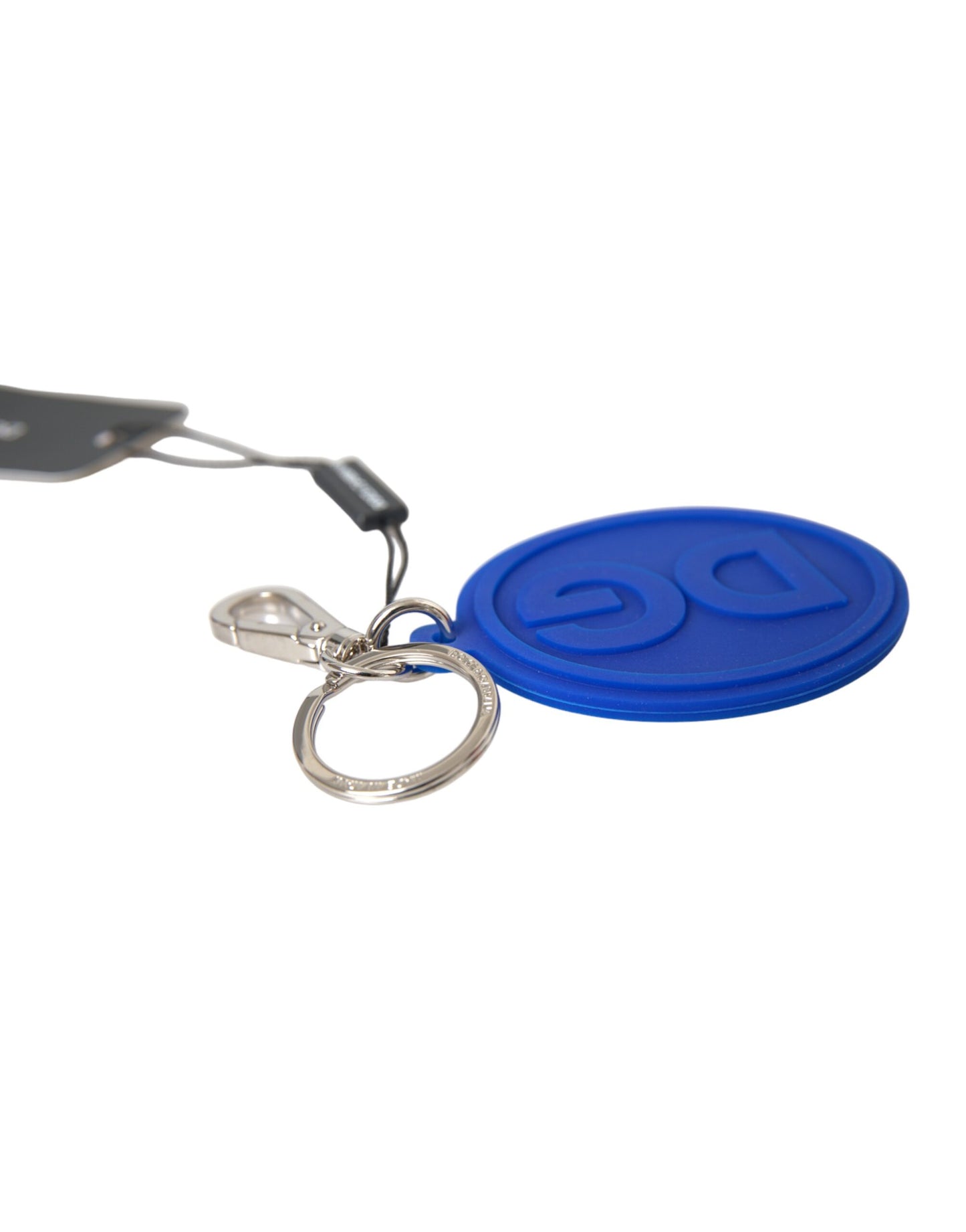 Porte-clés Dolce & Gabbana en caoutchouc bleu avec logo DG en laiton argenté