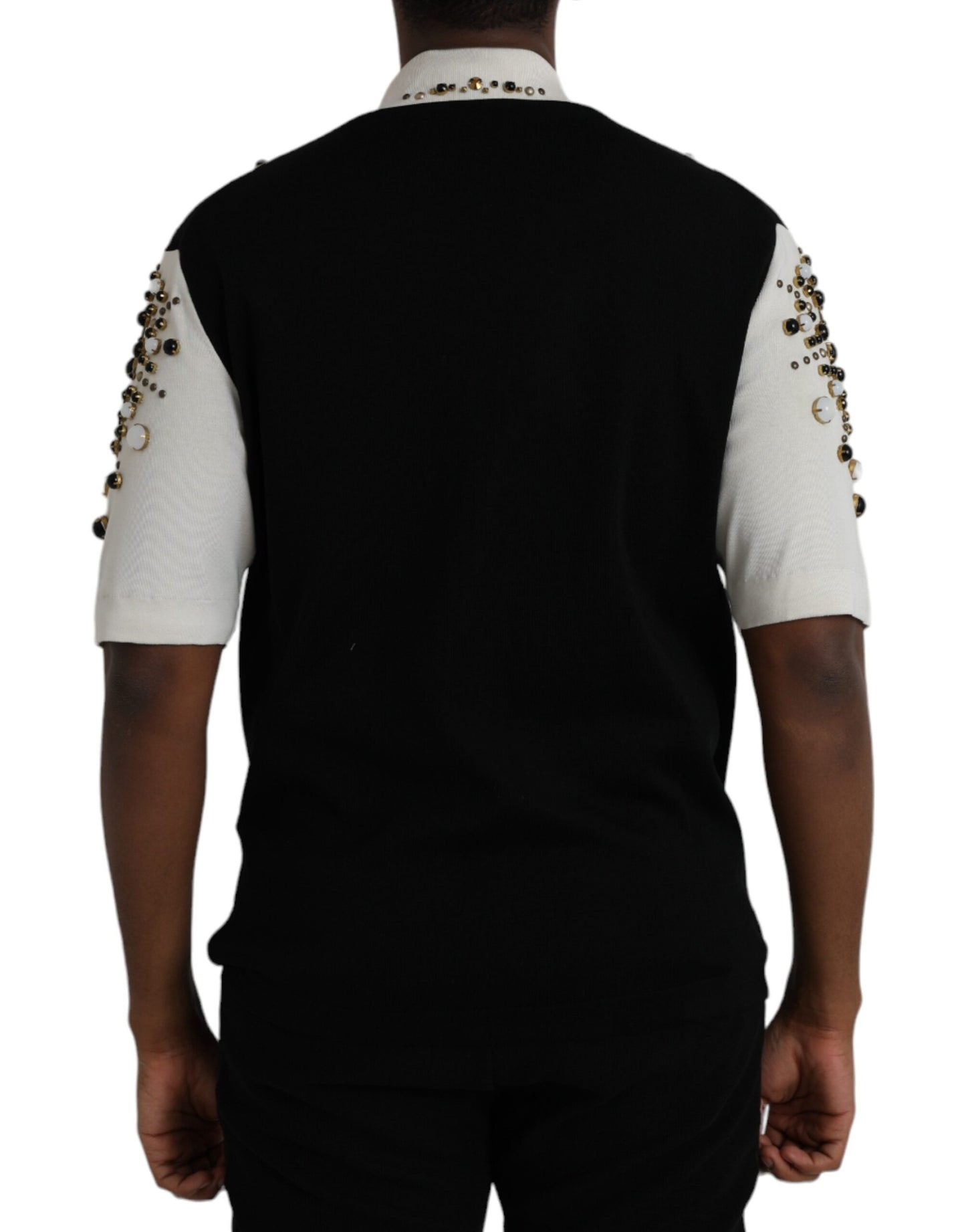 Dolce & Gabbana White Black Silk Studded Stone Crystal Shirt by Dolce & Gabbana