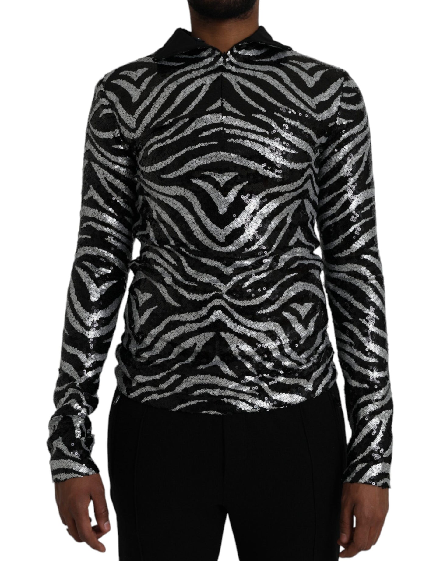 Dolce & Gabbana Black Silver Sequined Polyester Sweater by Dolce & Gabbana