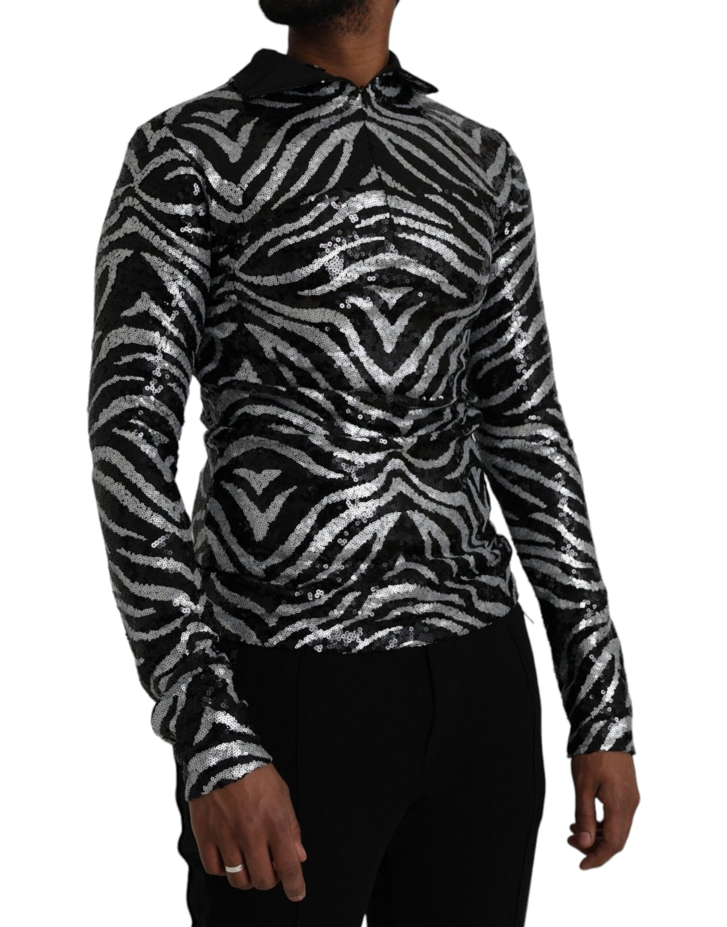 Dolce & Gabbana Black Silver Sequined Polyester Sweater by Dolce & Gabbana