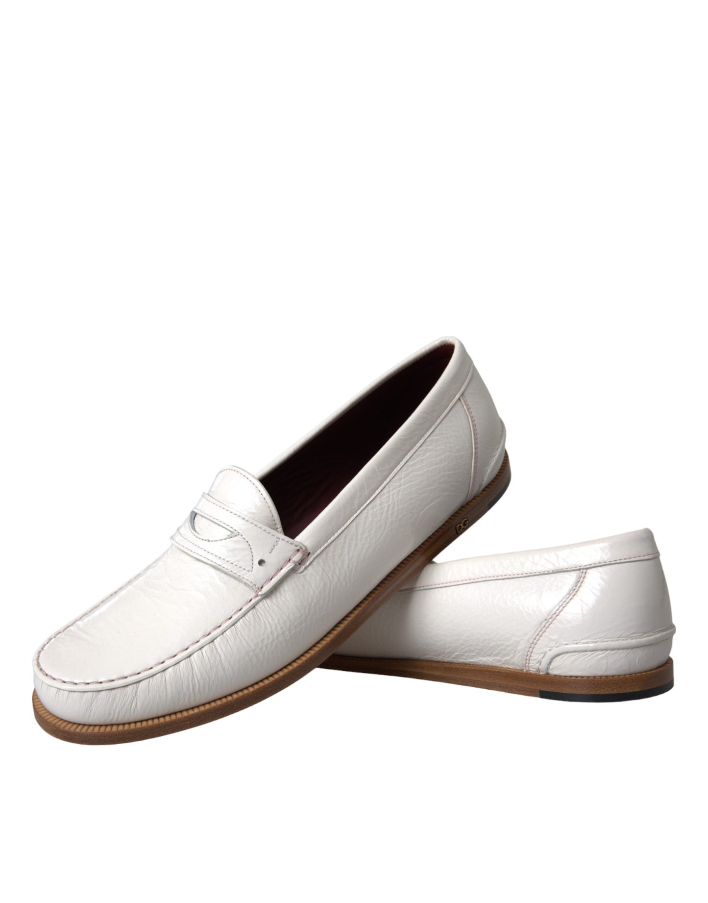 Mocassins à enfiler en cuir blanc Dolce & Gabbana
