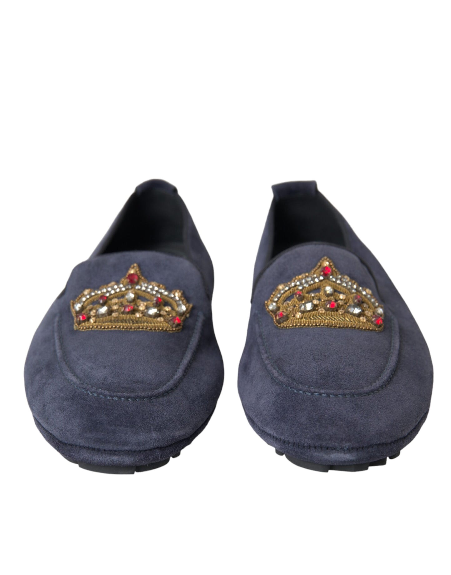 Mocassins Dolce & Gabbana en cuir bleu et daim avec couronne en cristal