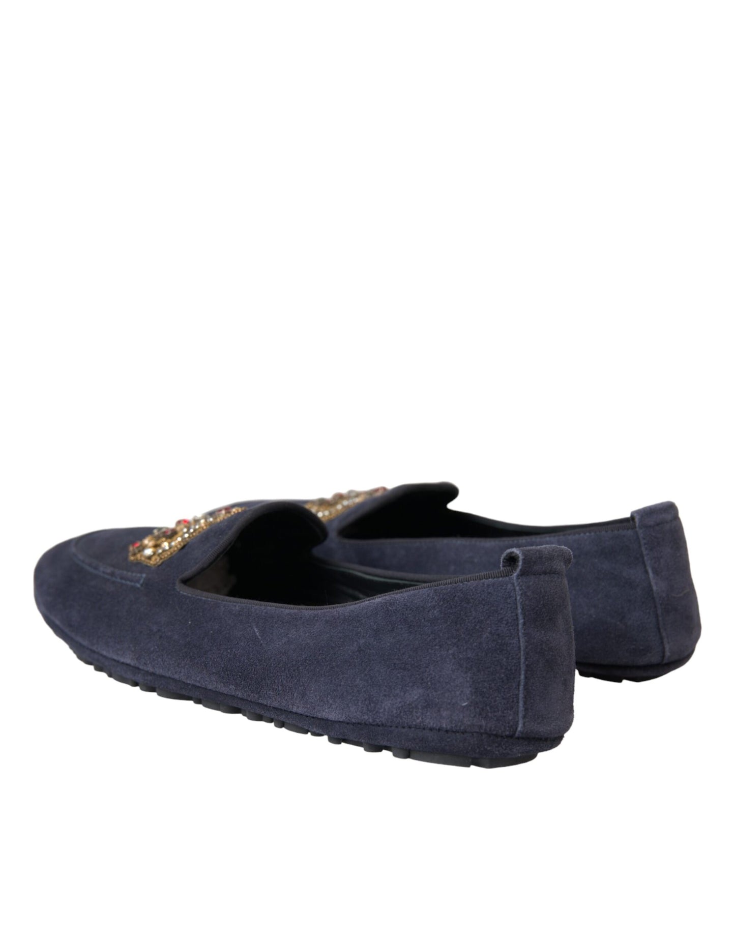 Mocassins Dolce & Gabbana en cuir bleu et daim avec couronne en cristal