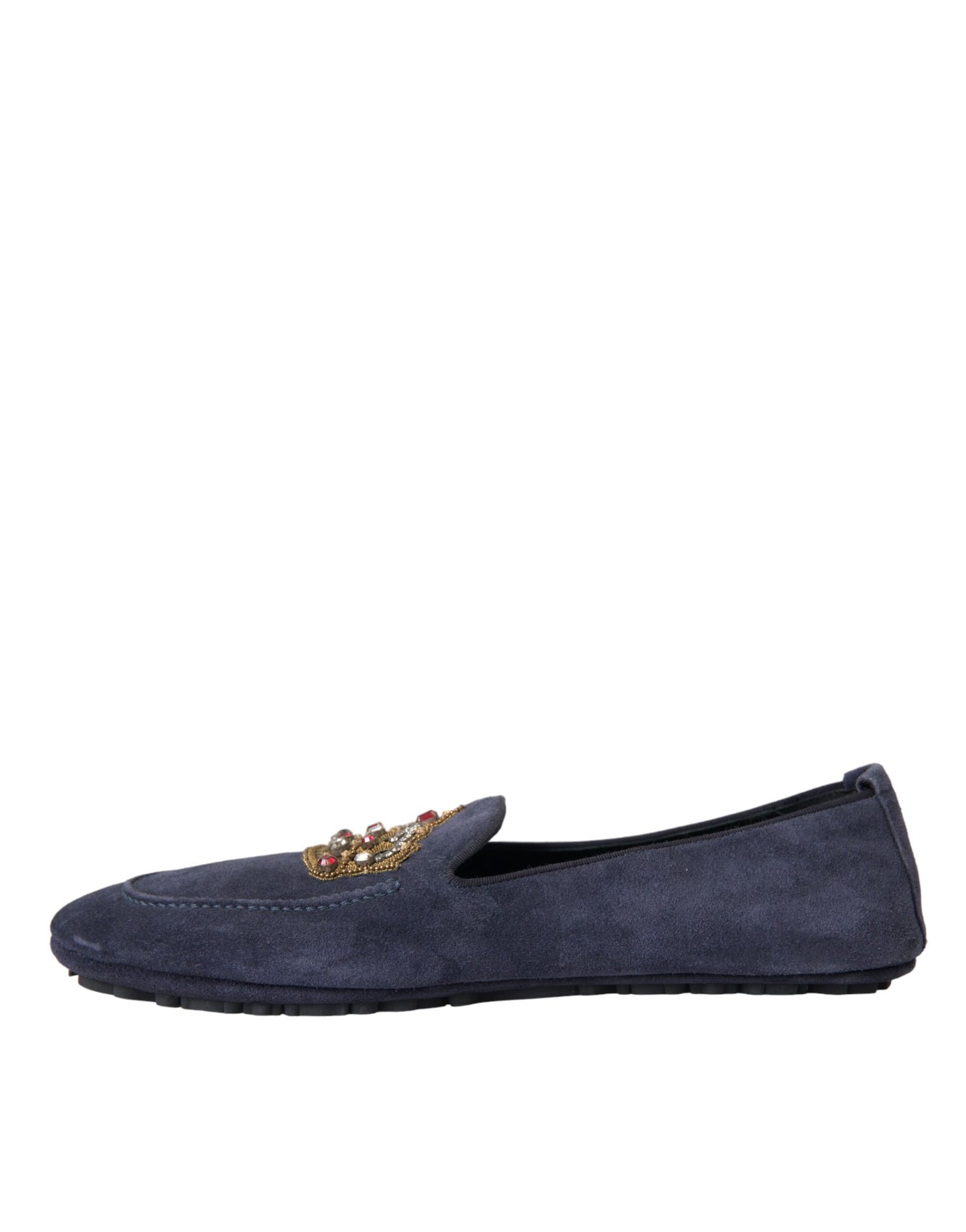 Mocassins Dolce & Gabbana en cuir bleu et daim avec couronne en cristal