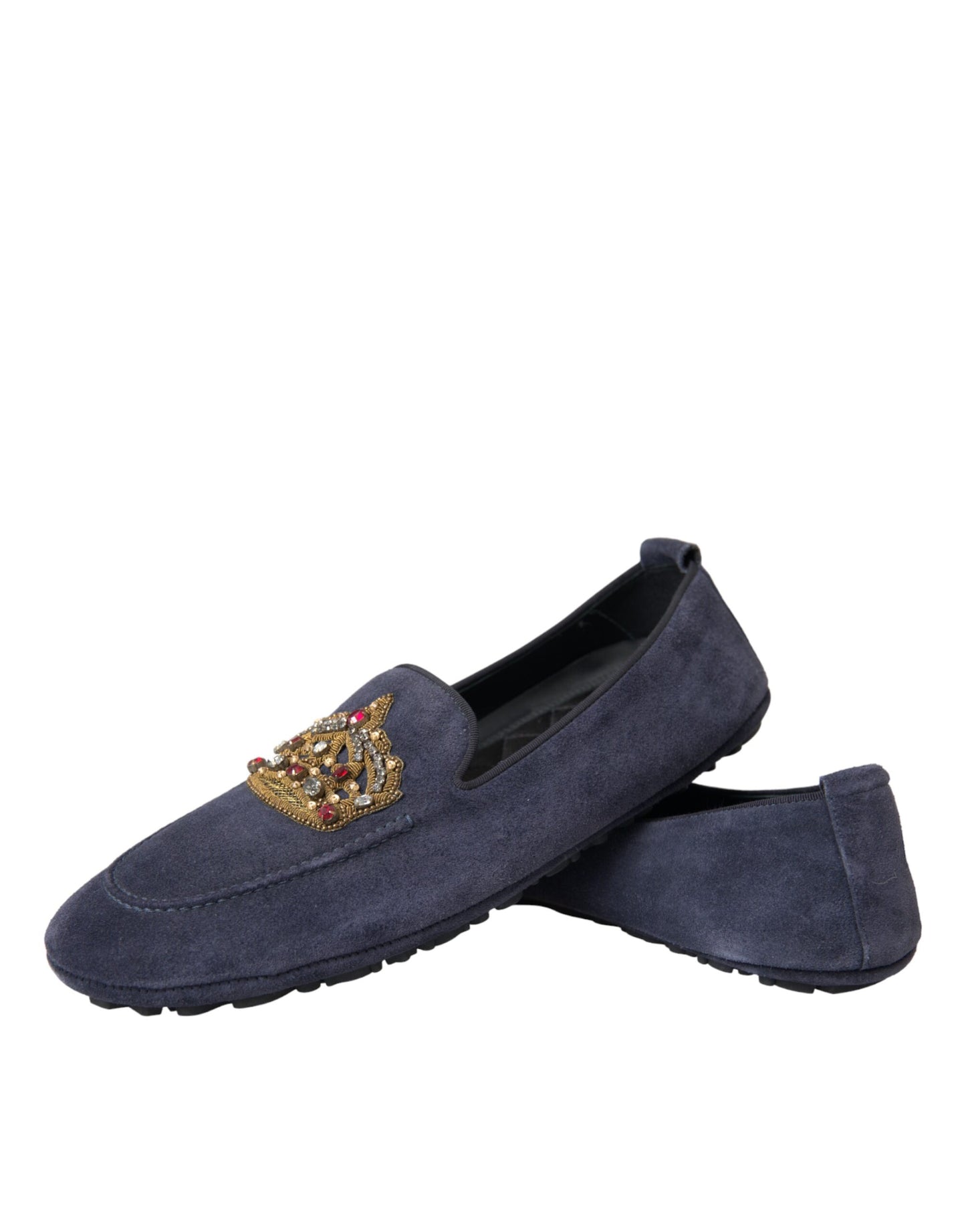 Mocassins Dolce & Gabbana en cuir bleu et daim avec couronne en cristal