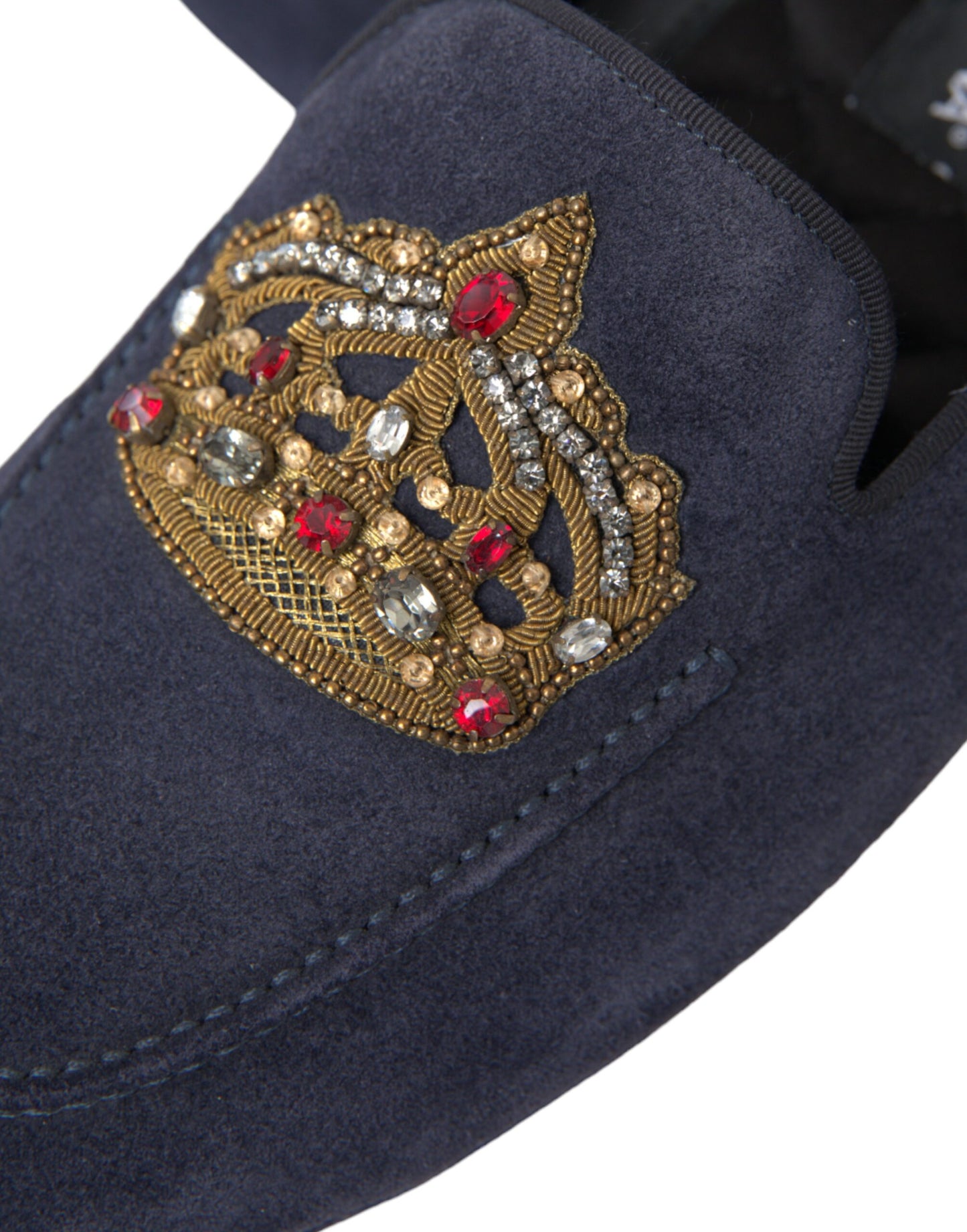 Mocassins Dolce & Gabbana en cuir bleu et daim avec couronne en cristal
