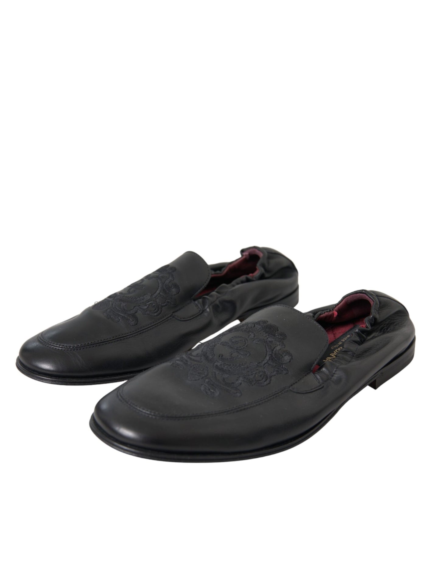Mocassins en cuir noir brodés avec logo Dolce & Gabbana pour homme