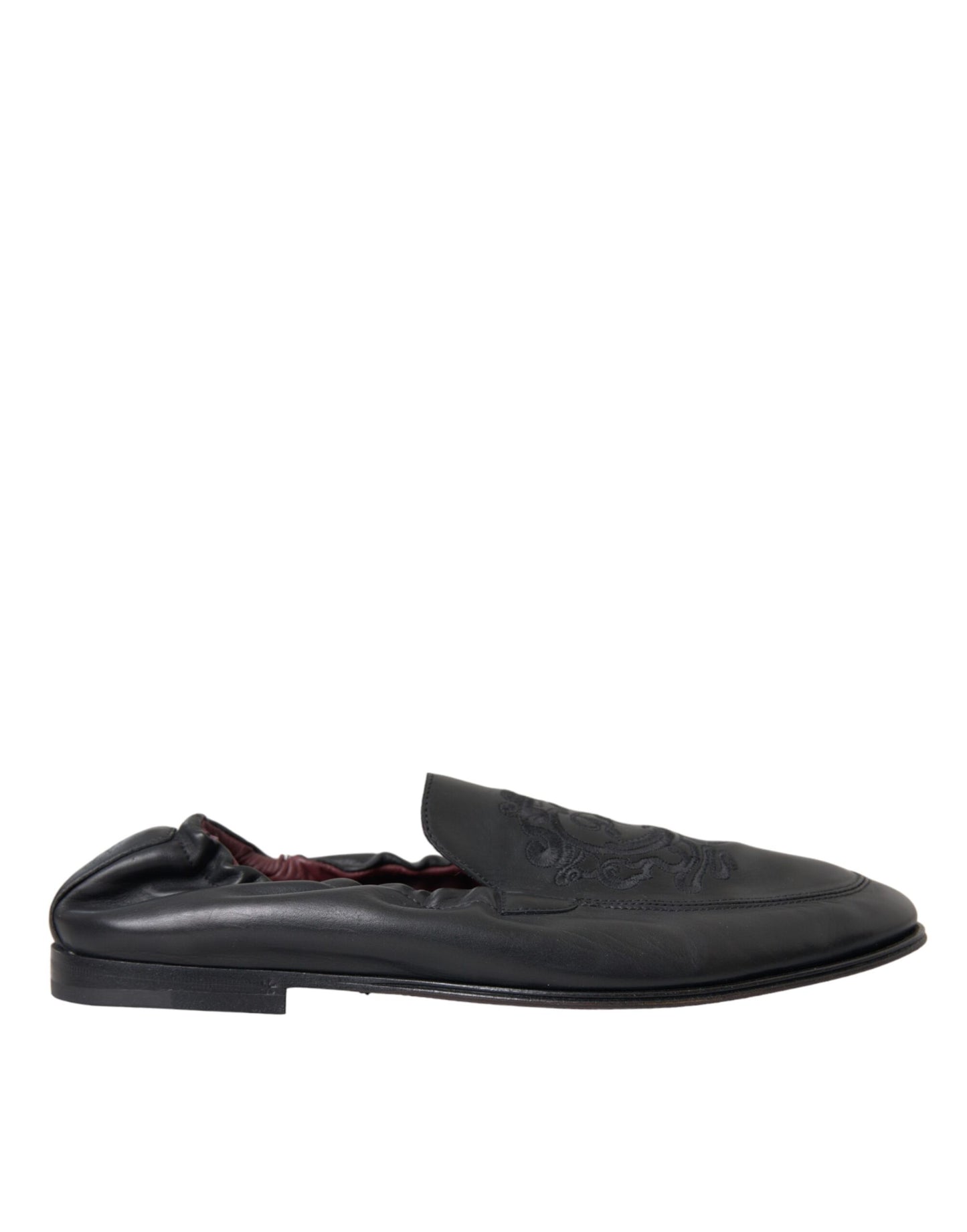 Mocassins en cuir noir brodés avec logo Dolce & Gabbana pour homme