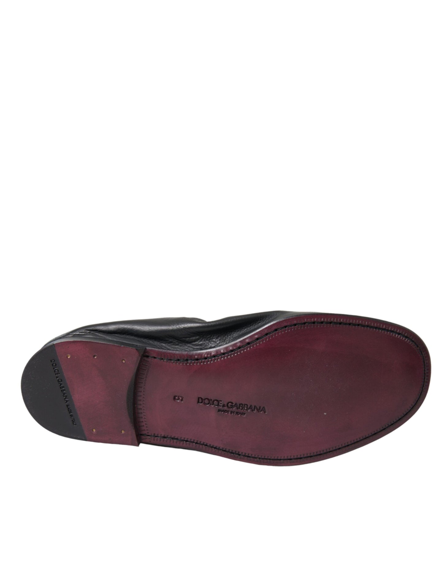 Mocassins en cuir noir brodés avec logo Dolce & Gabbana pour homme