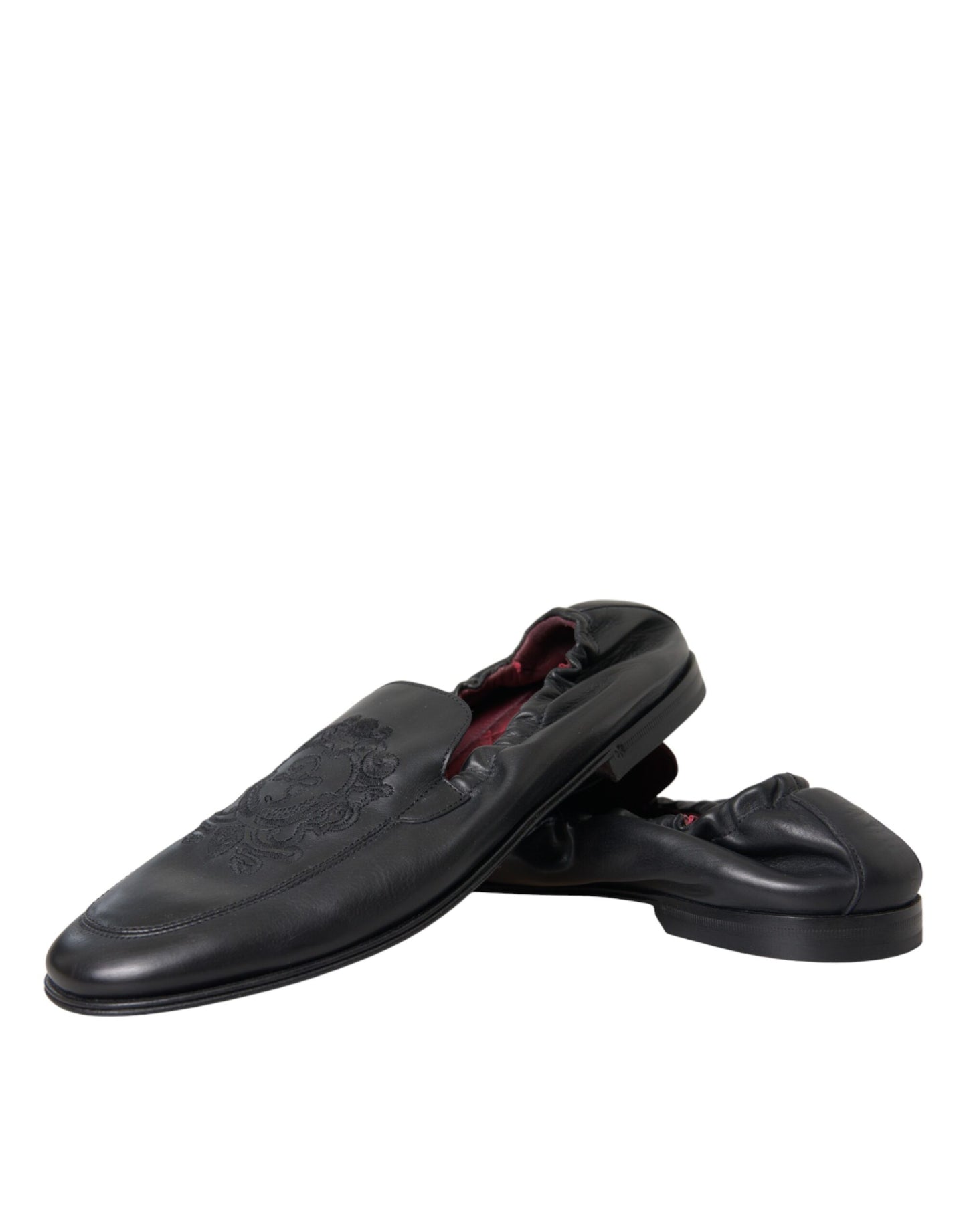 Mocassins en cuir noir brodés avec logo Dolce & Gabbana pour homme