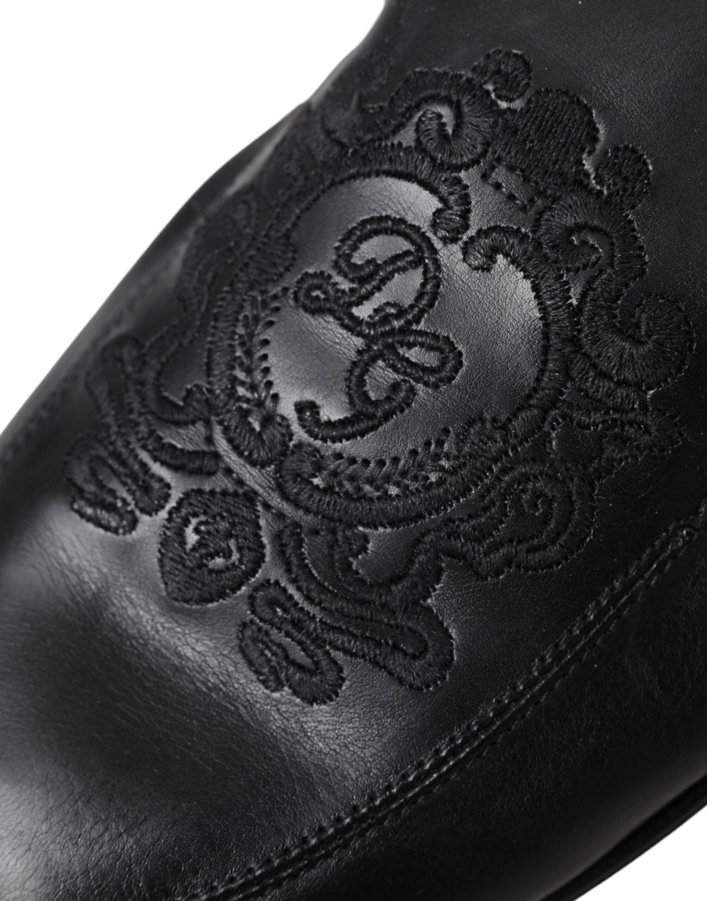 Mocassins en cuir noir brodés avec logo Dolce & Gabbana pour homme