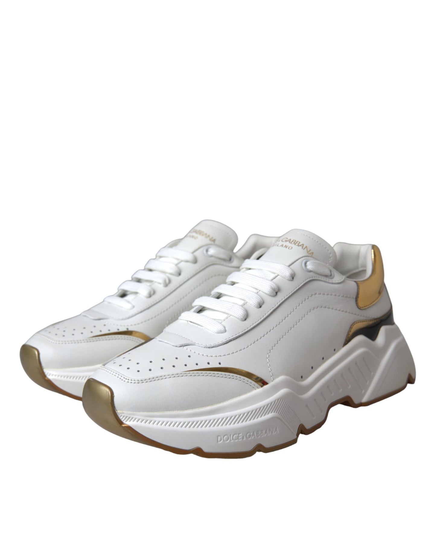 Dolce & Gabbana White Gold DAYMASTER Leather Sneakers Shoes by Dolce & Gabbana