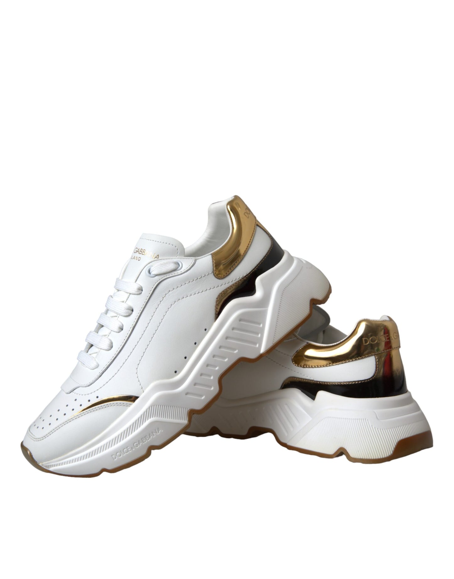 Dolce & Gabbana White Gold DAYMASTER Leather Sneakers Shoes by Dolce & Gabbana