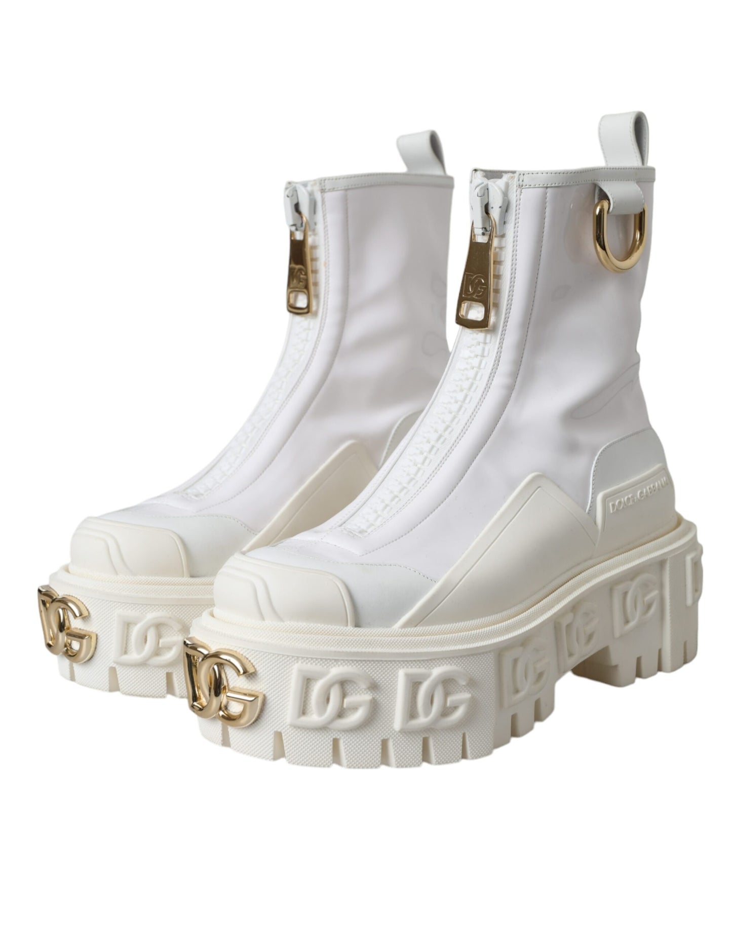 Bottines Dolce & Gabbana en cuir blanc avec logo en caoutchouc