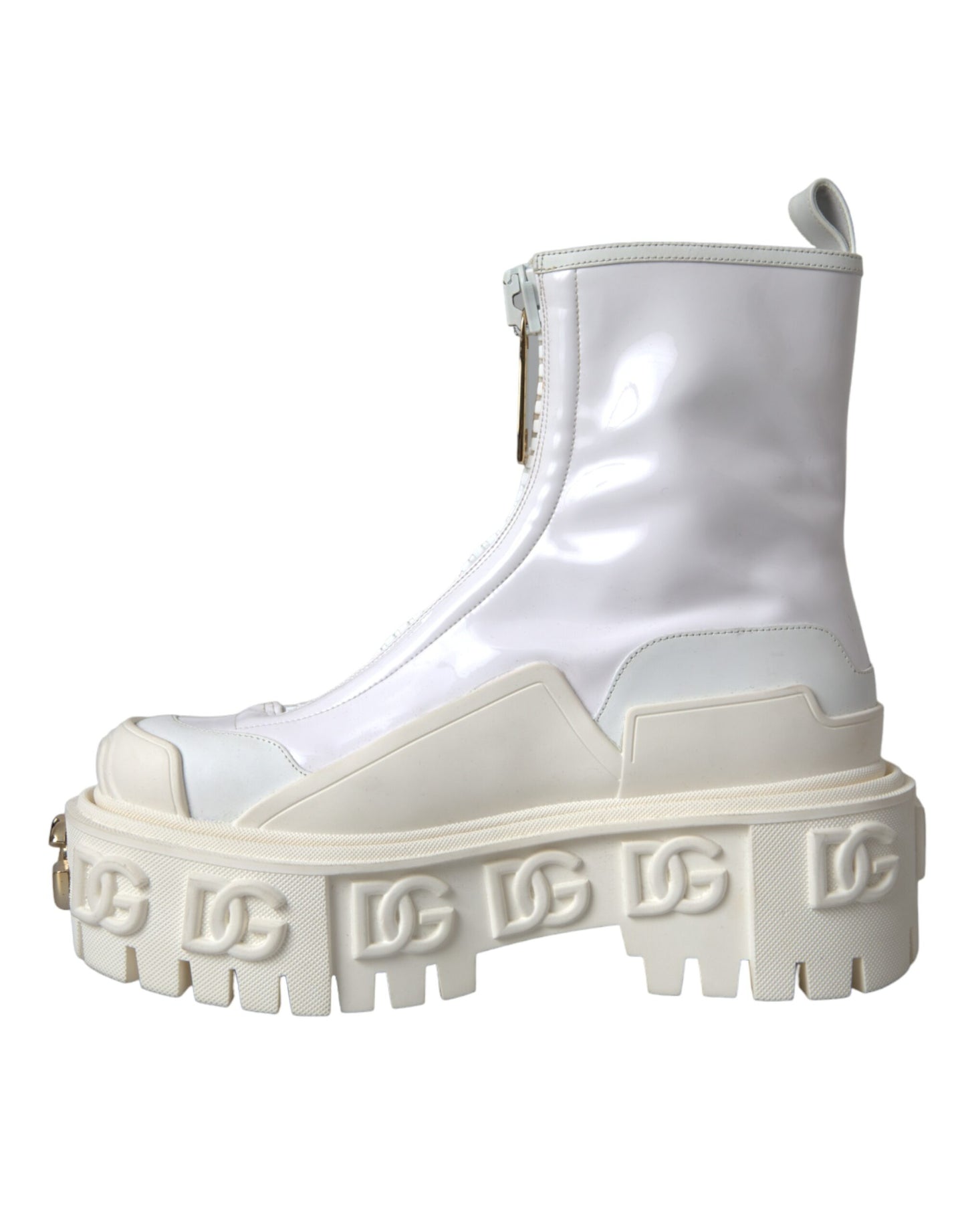 Bottines Dolce & Gabbana en cuir blanc avec logo en caoutchouc