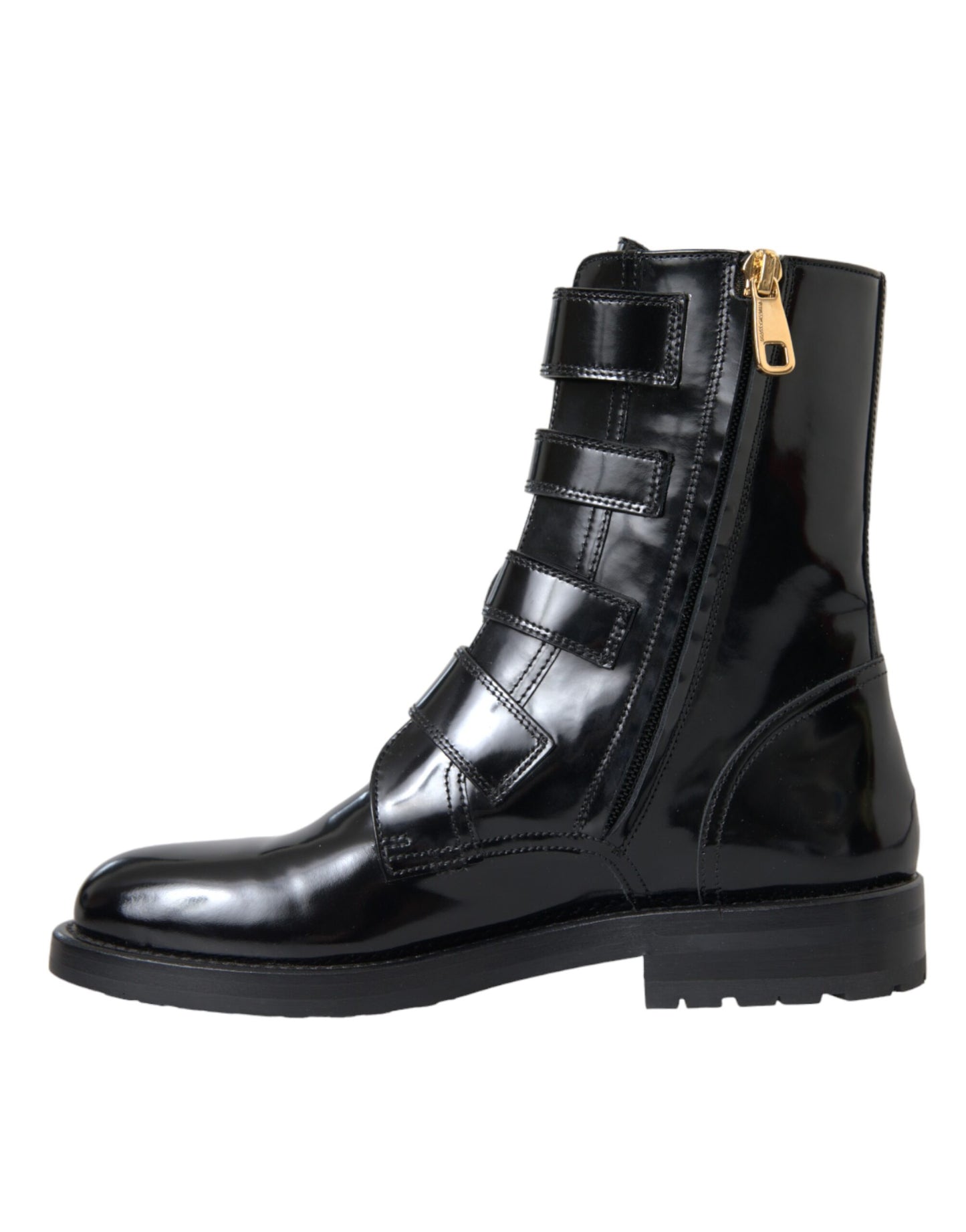 Dolce & Gabbana Bottines en cuir noir à boucles en cristal