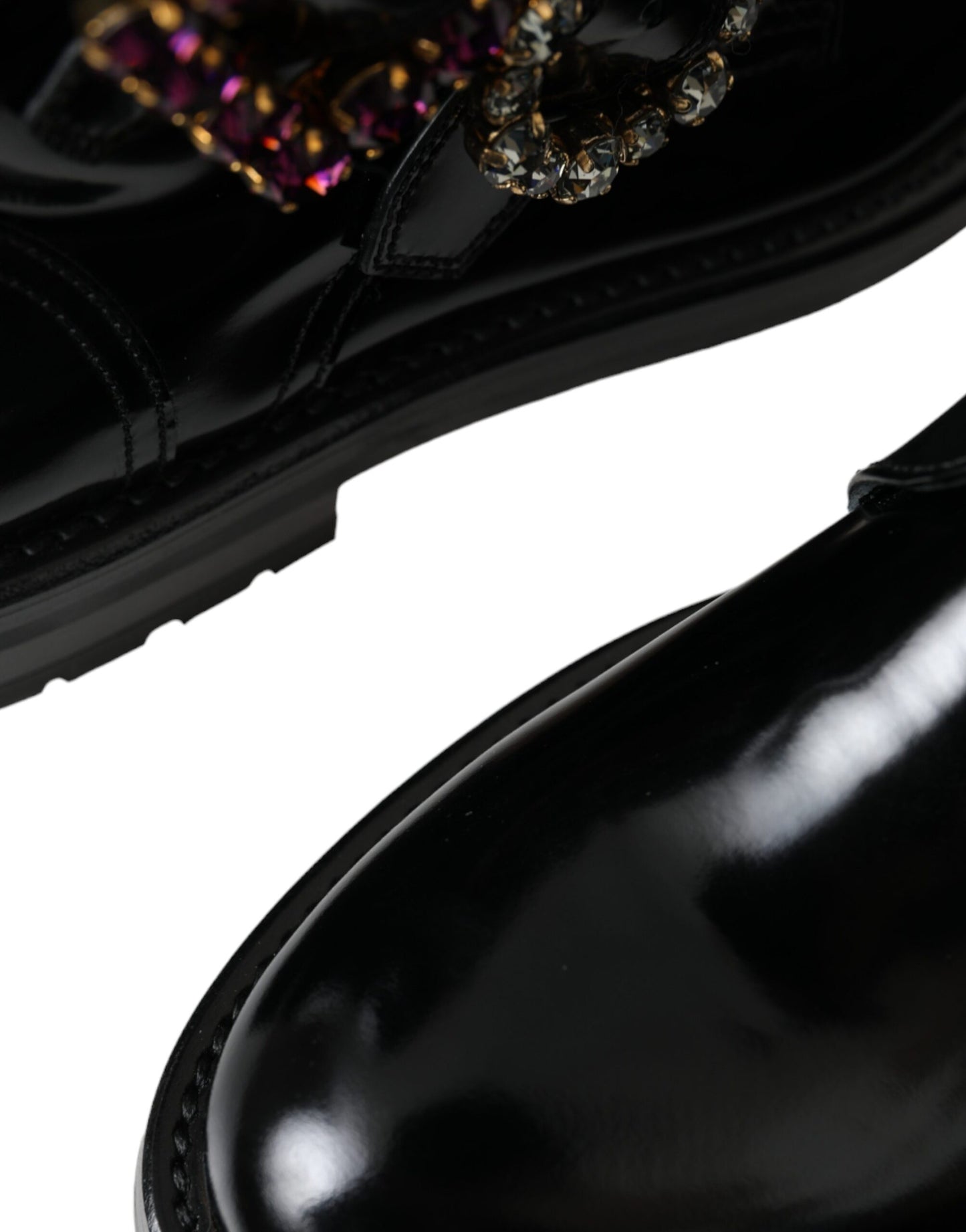 Dolce & Gabbana Bottines en cuir noir à boucles en cristal