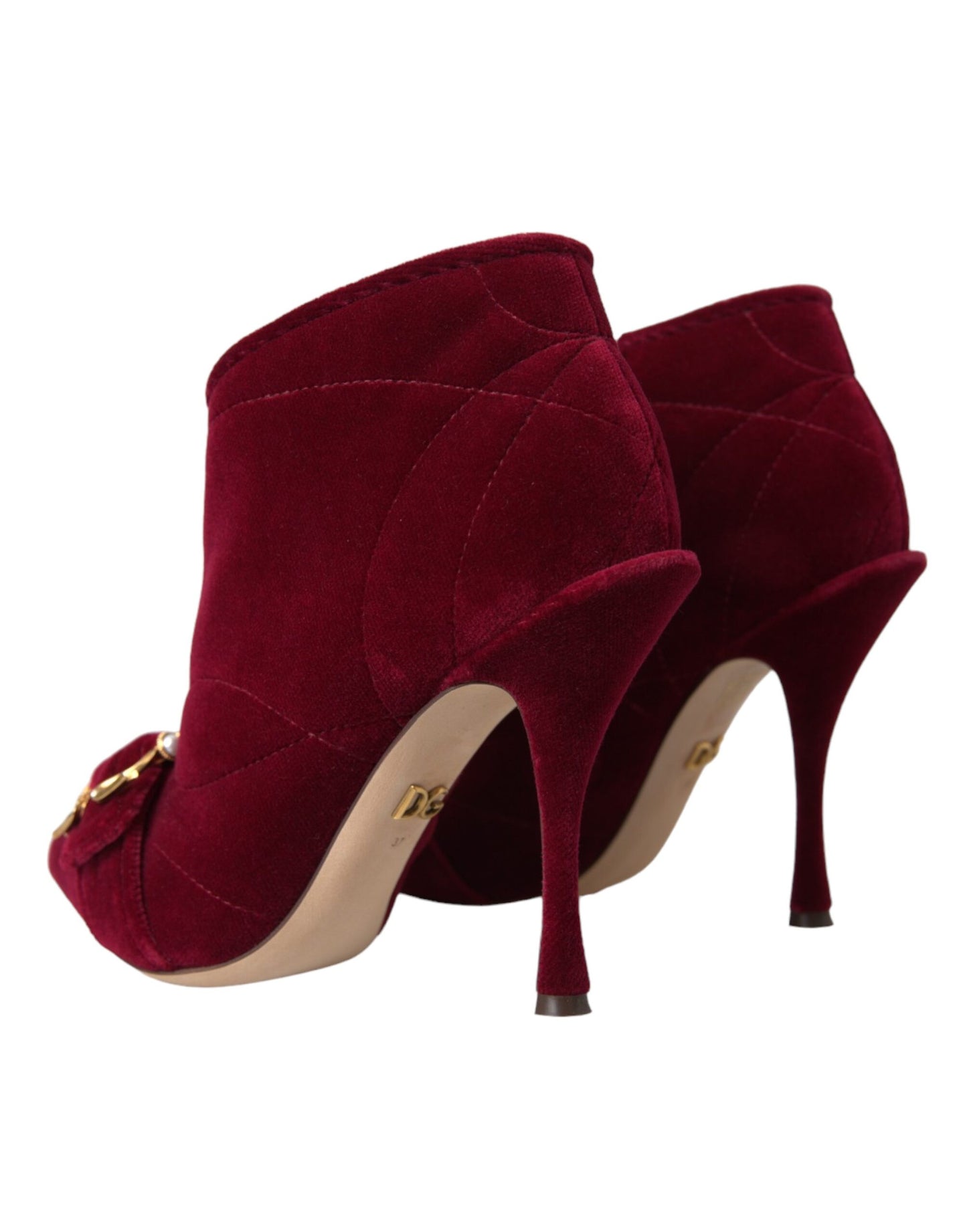 Dolce & Gabbana - Bottines à boucle en velours rouge foncé Devotion