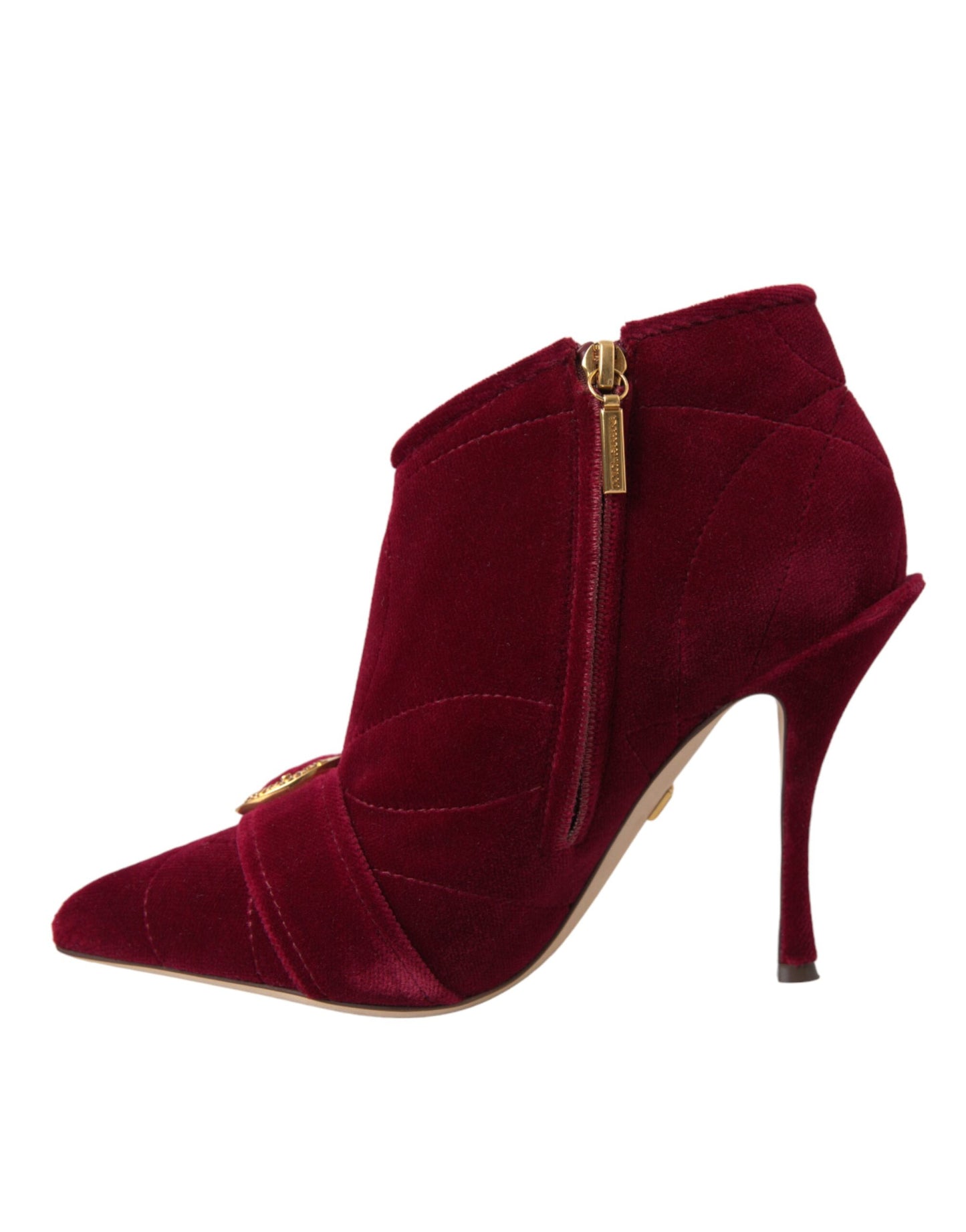 Dolce & Gabbana - Bottines à boucle en velours rouge foncé Devotion