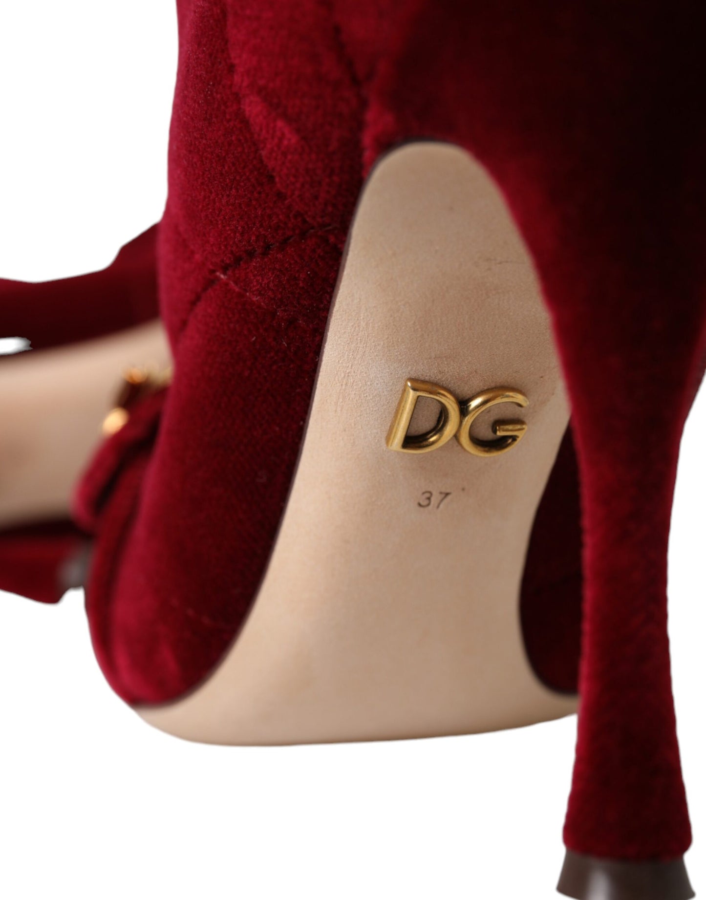 Dolce & Gabbana - Bottines à boucle en velours rouge foncé Devotion