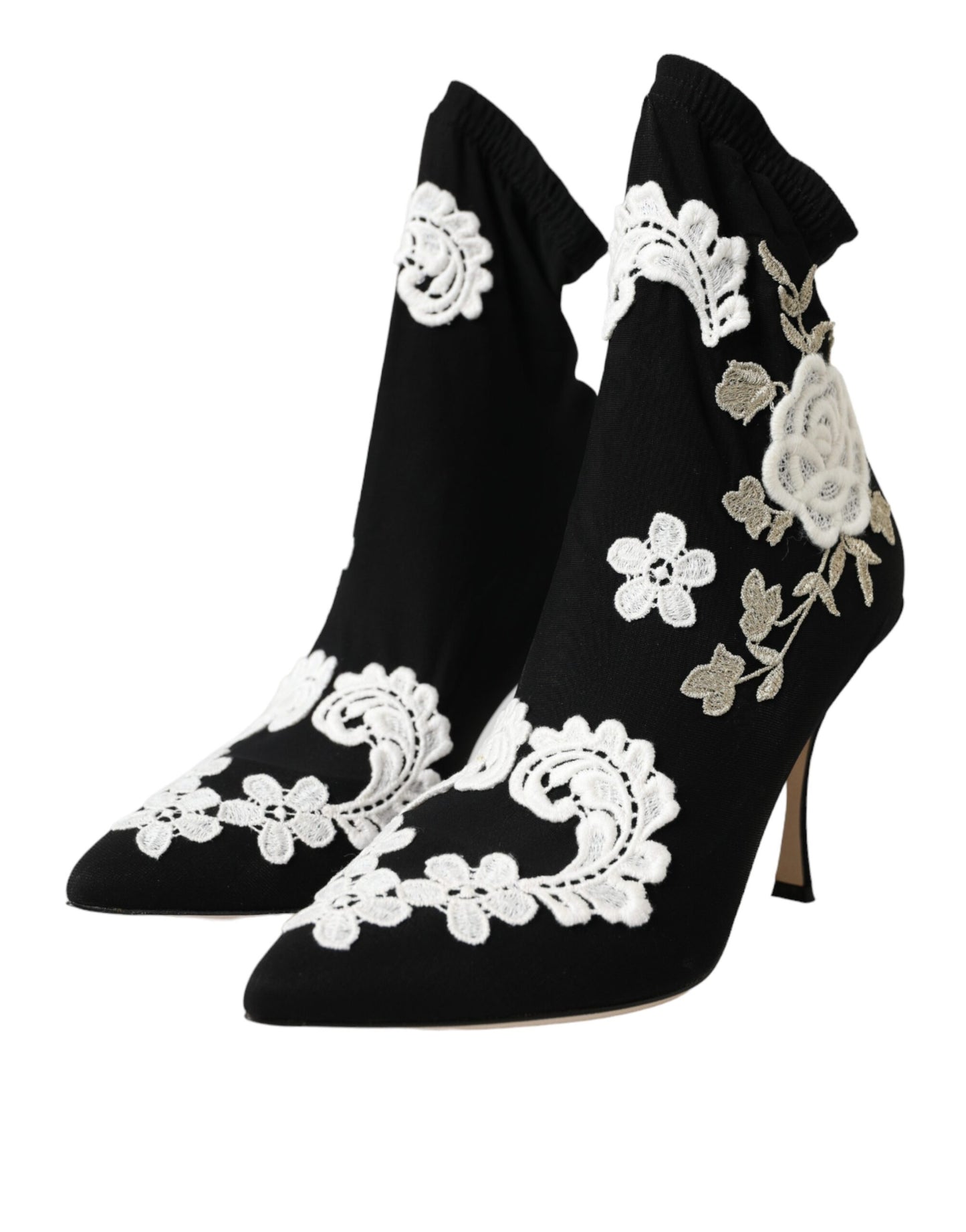 Bottines à enfiler Dolce & Gabbana noires et blanches brodées