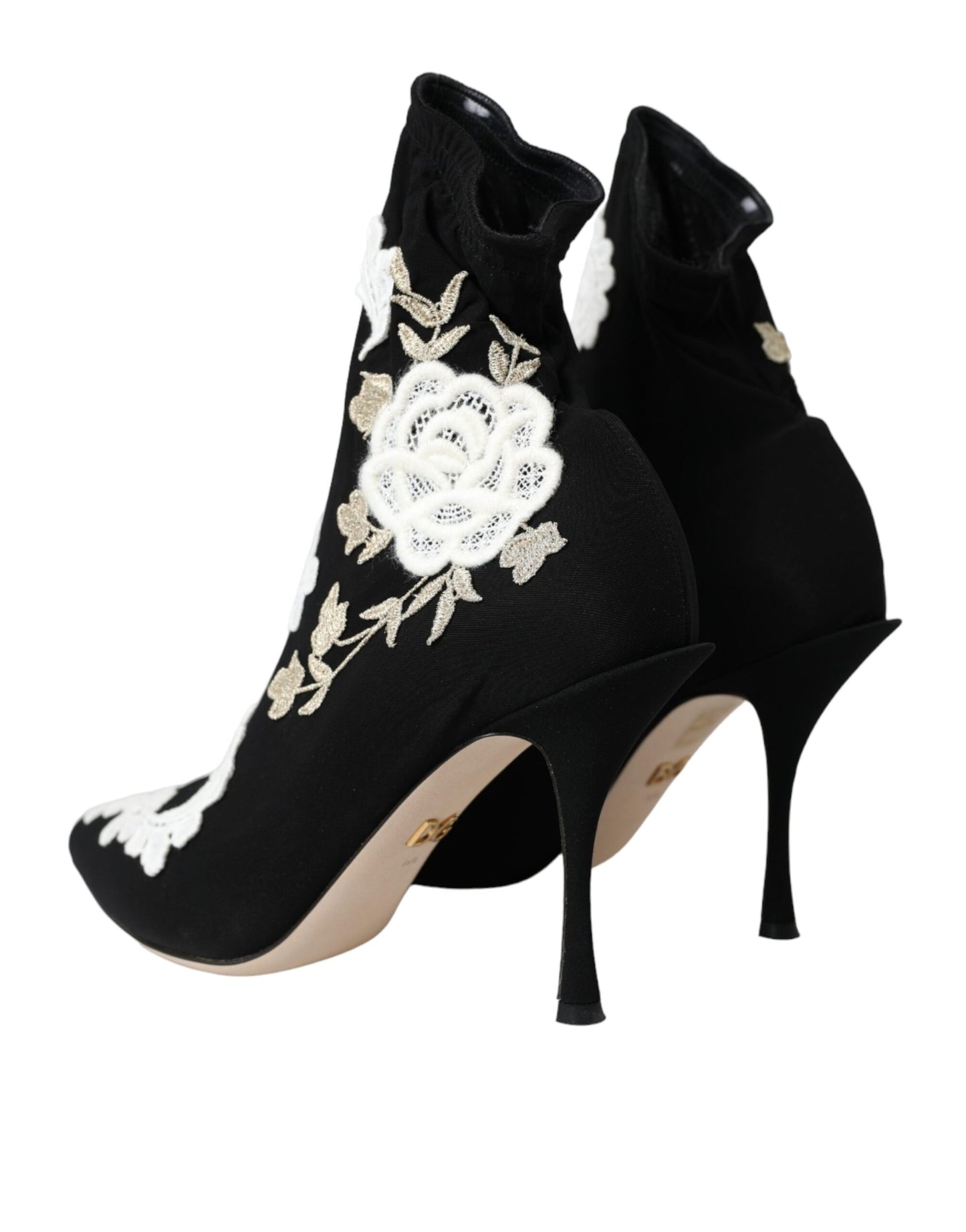 Bottines à enfiler Dolce & Gabbana noires et blanches brodées