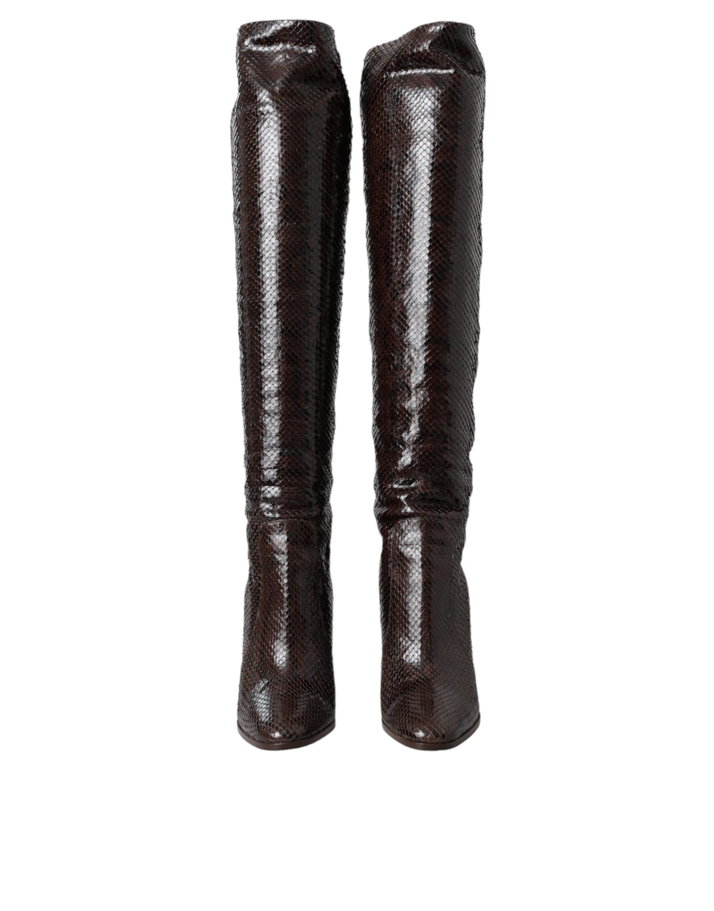 Bottes hautes à talons en cuir exotique marron Dolce & Gabbana