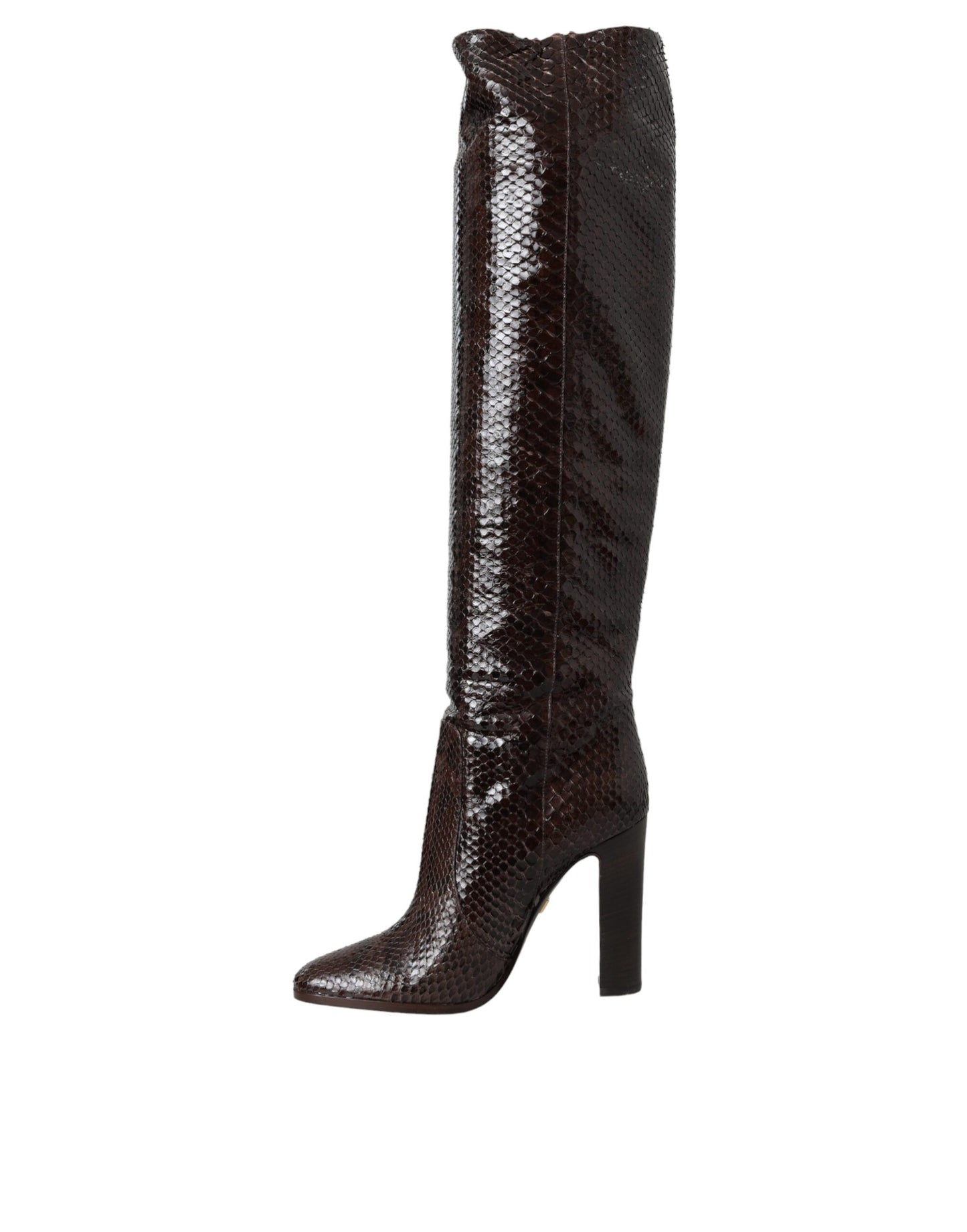Bottes hautes à talons en cuir exotique marron Dolce & Gabbana