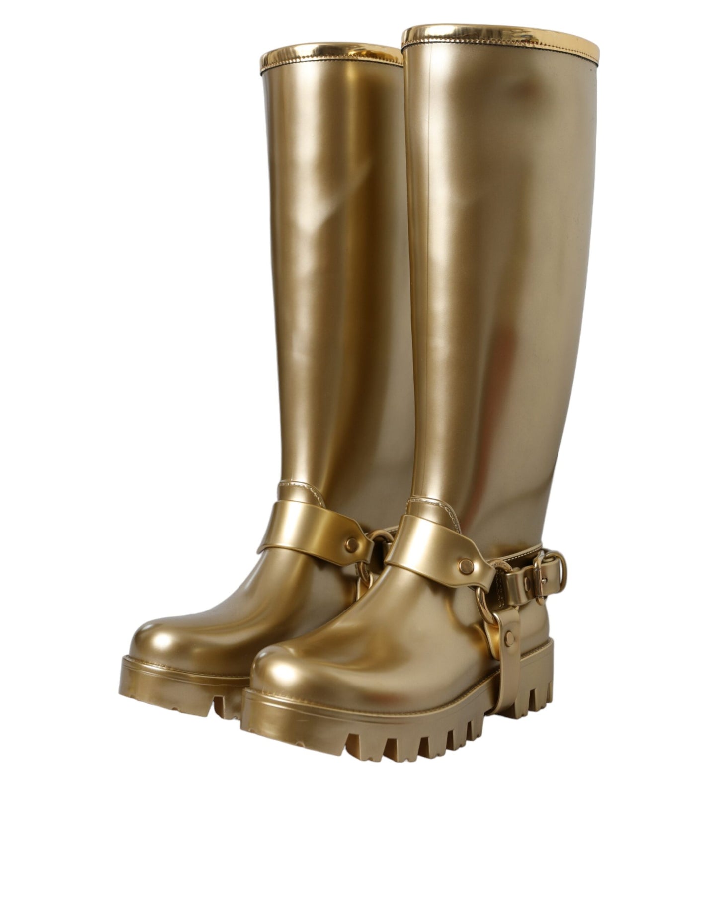 Bottes de pluie Dolce & Gabbana en caoutchouc PVC métallisé doré