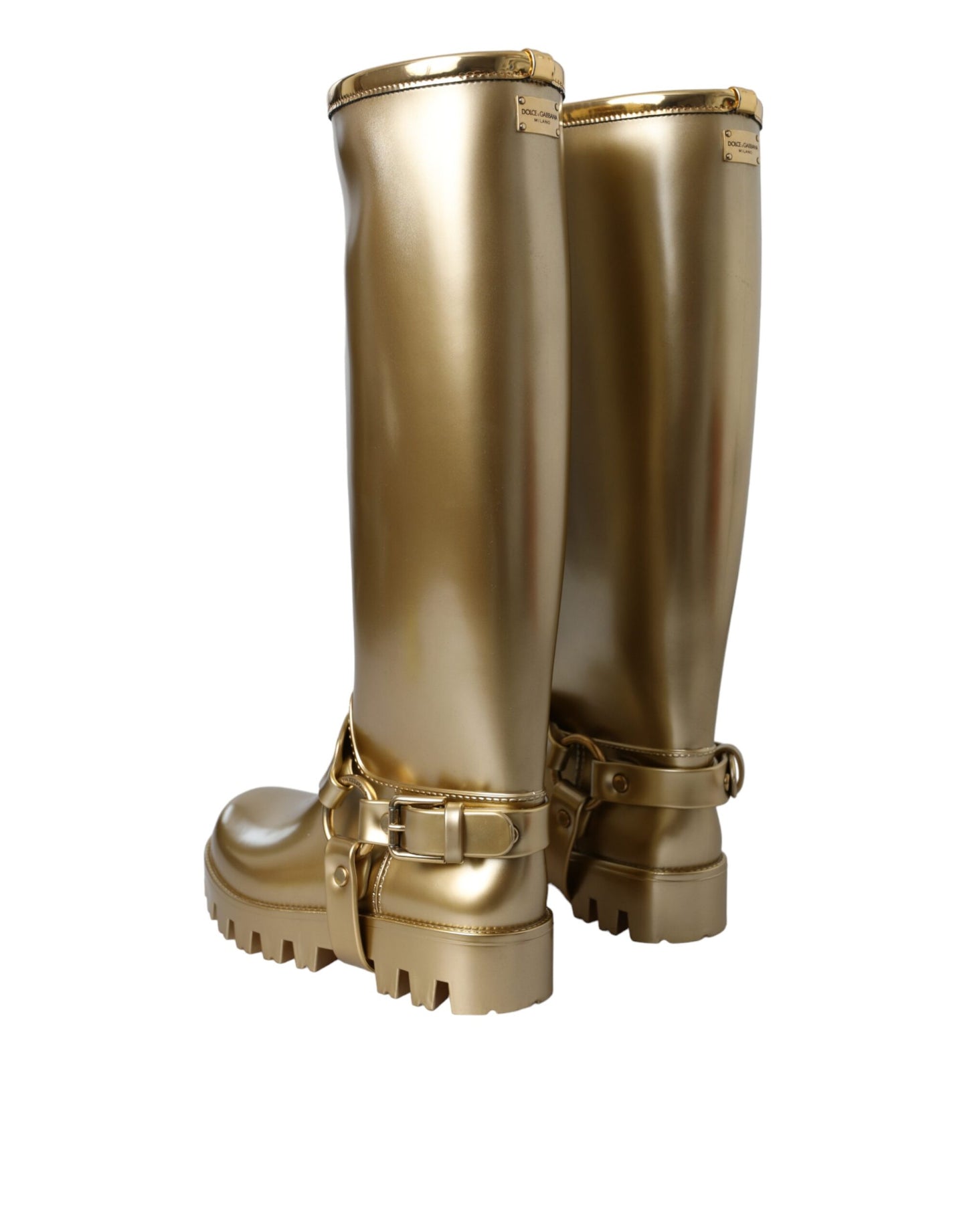 Bottes de pluie Dolce & Gabbana en caoutchouc PVC métallisé doré