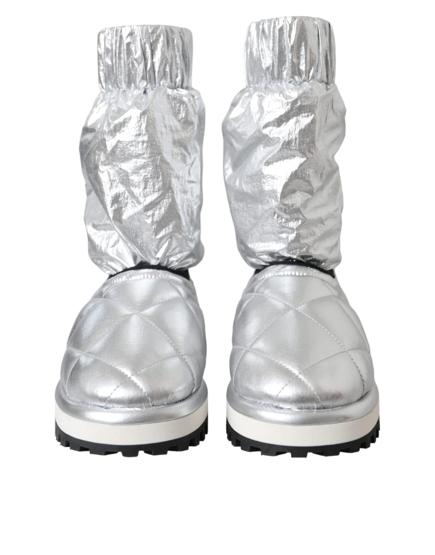Chaussures montantes matelassées argentées métallisées Dolce & Gabbana avec patch logo