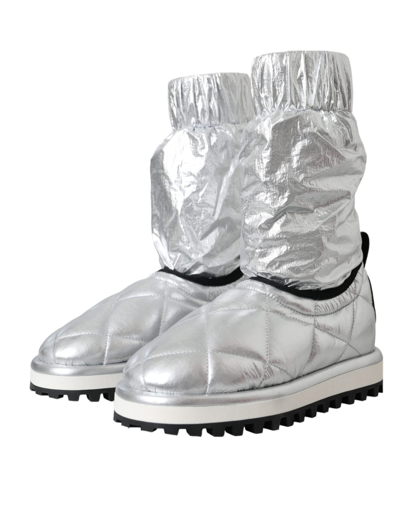 Chaussures montantes matelassées argentées métallisées Dolce & Gabbana avec patch logo