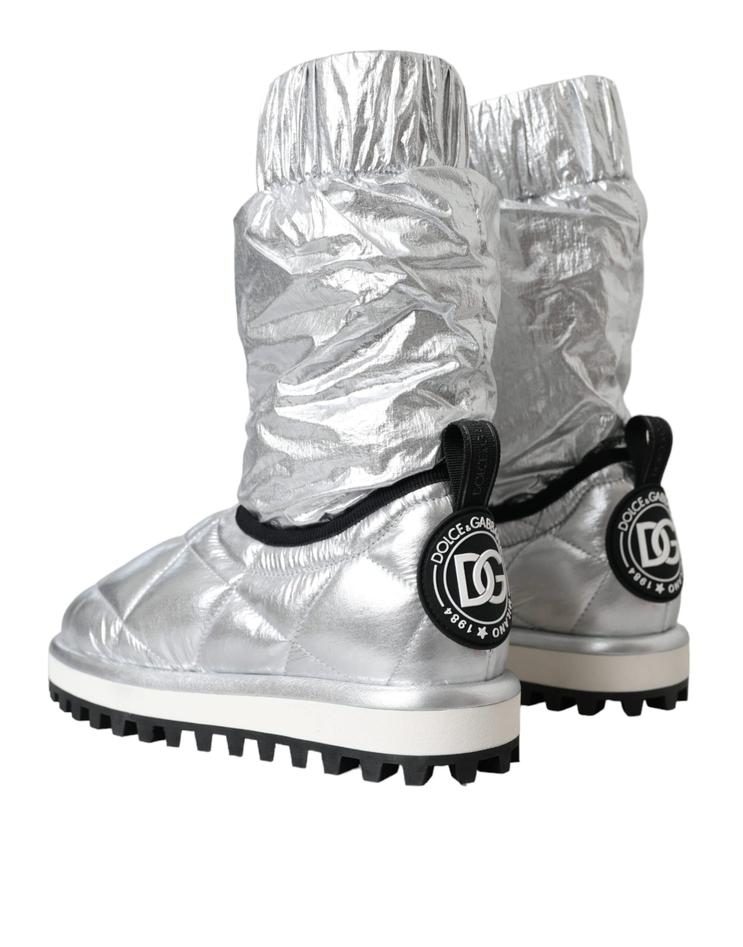 Chaussures montantes matelassées argentées métallisées Dolce & Gabbana avec patch logo