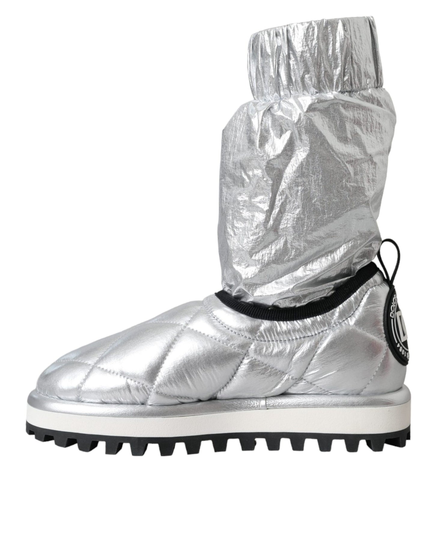 Chaussures montantes matelassées argentées métallisées Dolce & Gabbana avec patch logo