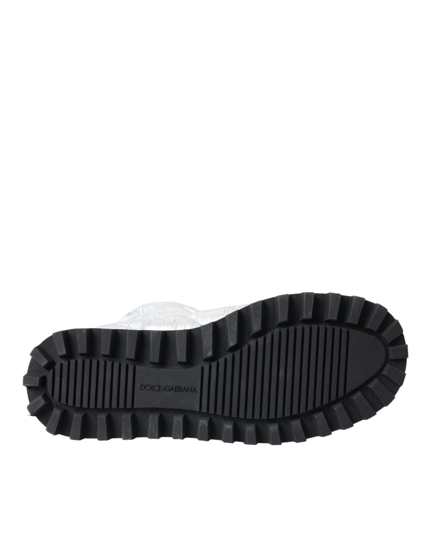 Chaussures montantes matelassées argentées métallisées Dolce & Gabbana avec patch logo