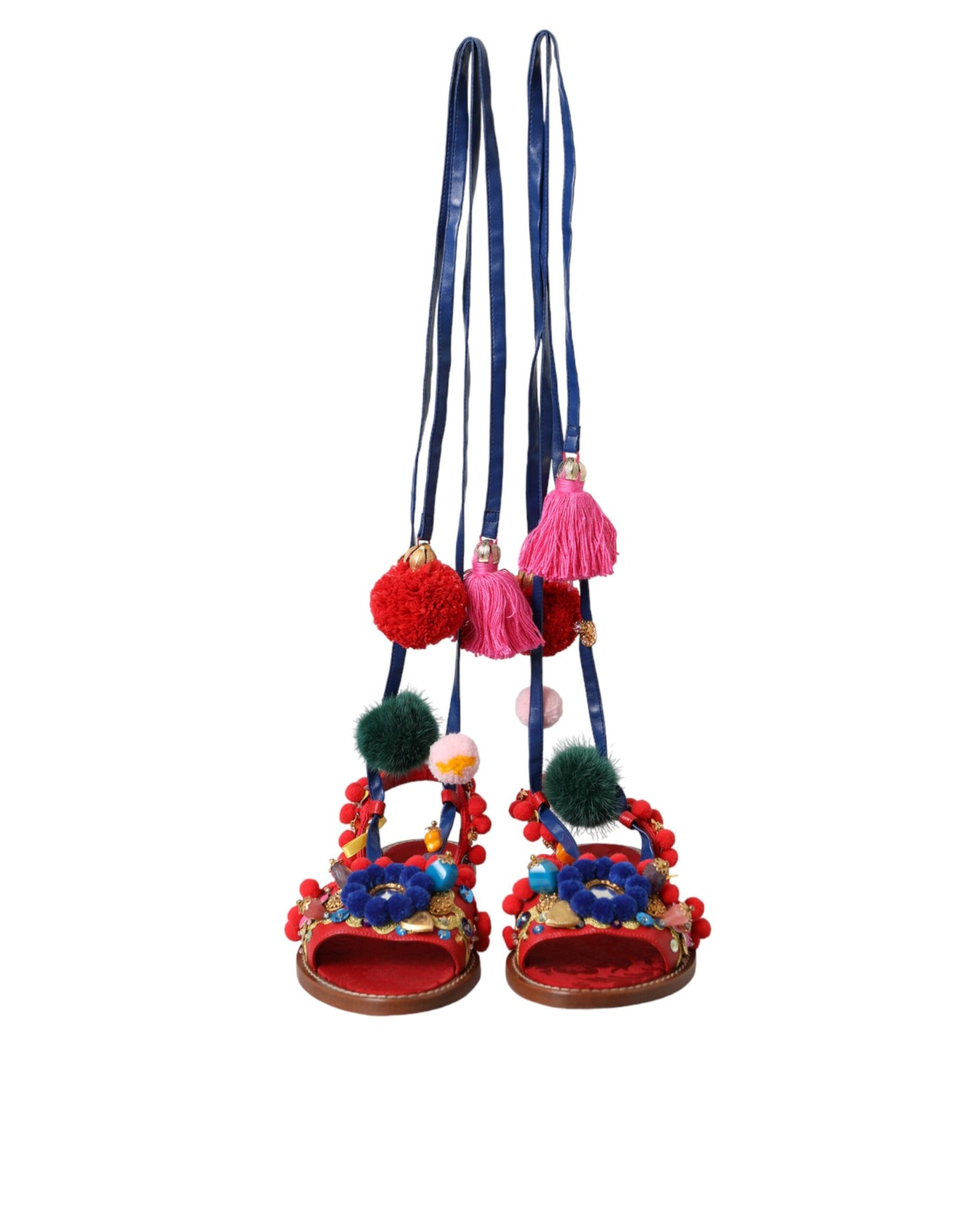 Sandales à pompons multicolores en fourrure Dolce & Gabbana