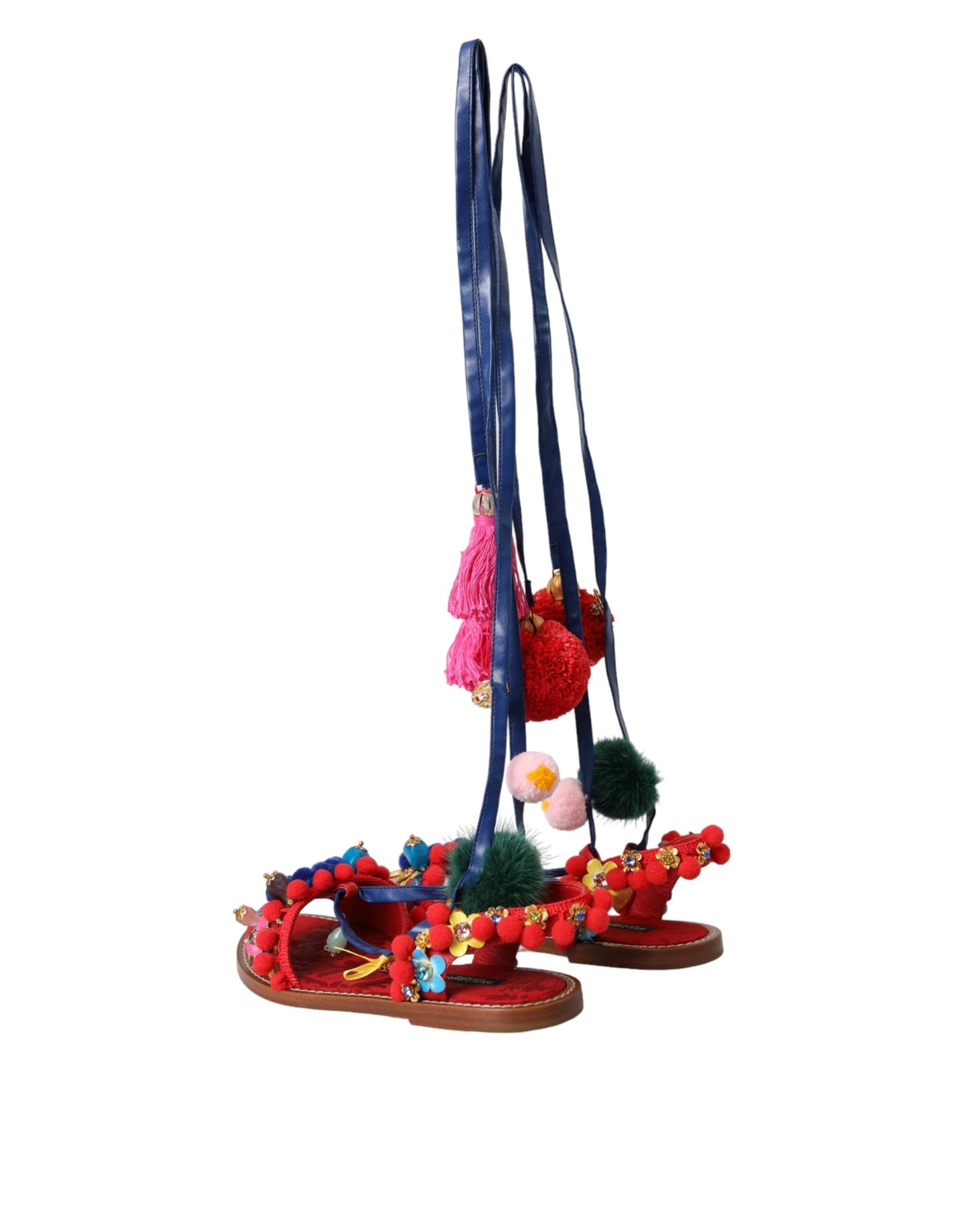 Sandales à pompons multicolores en fourrure Dolce & Gabbana