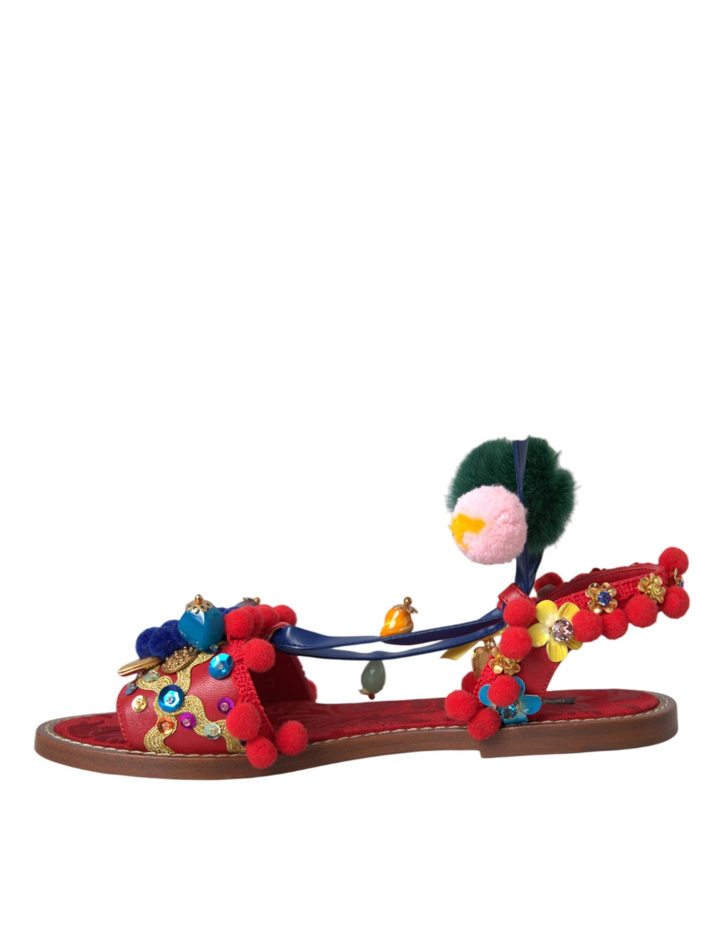 Sandales à pompons multicolores en fourrure Dolce & Gabbana