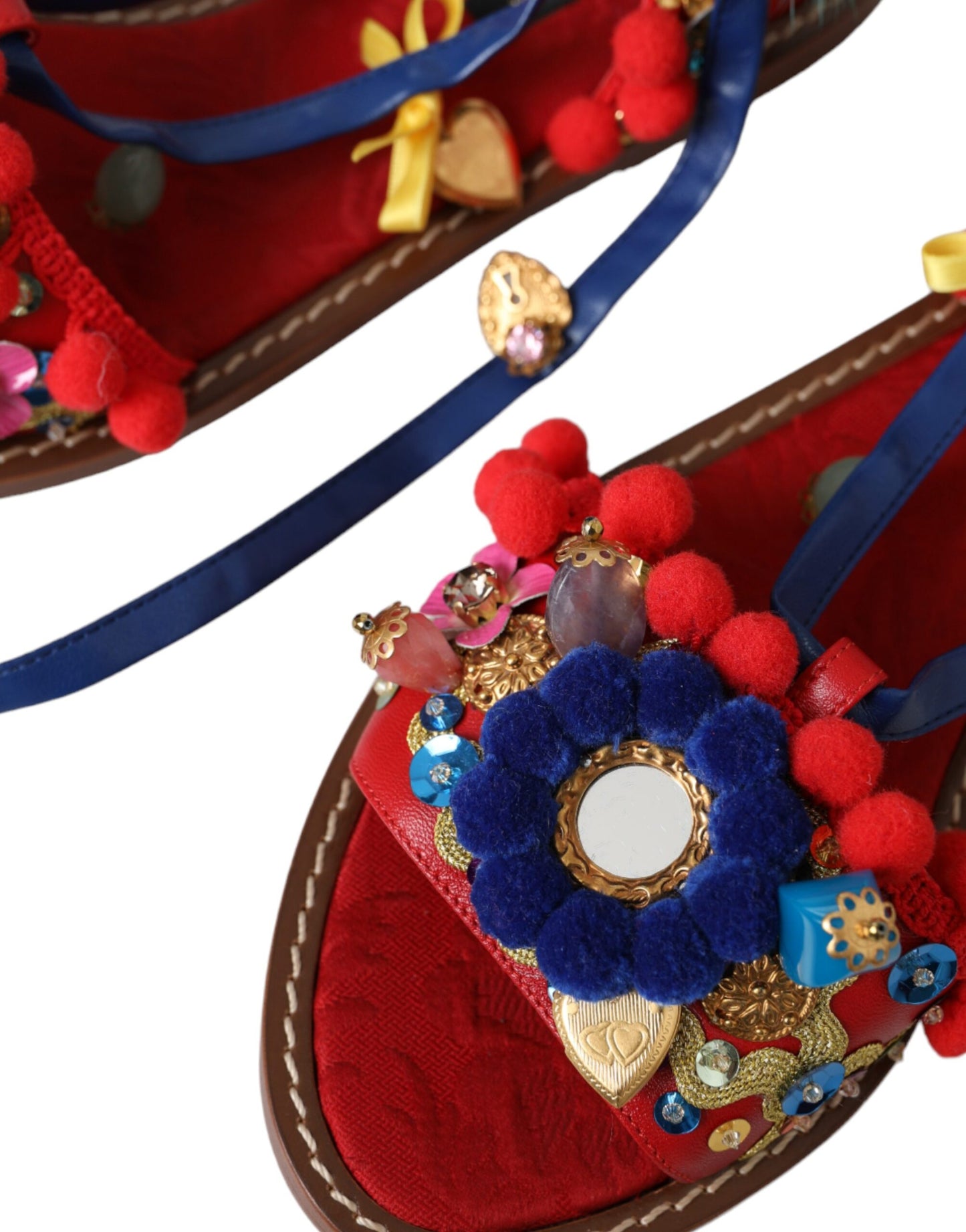 Sandales à pompons multicolores en fourrure Dolce & Gabbana