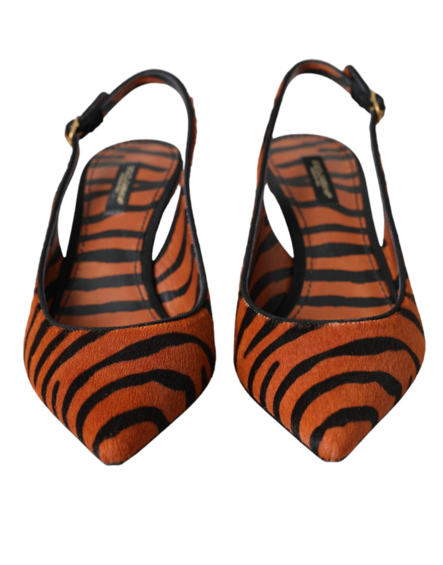 Chaussures à bride arrière en cuir zébré noir et orange Dolce & Gabbana
