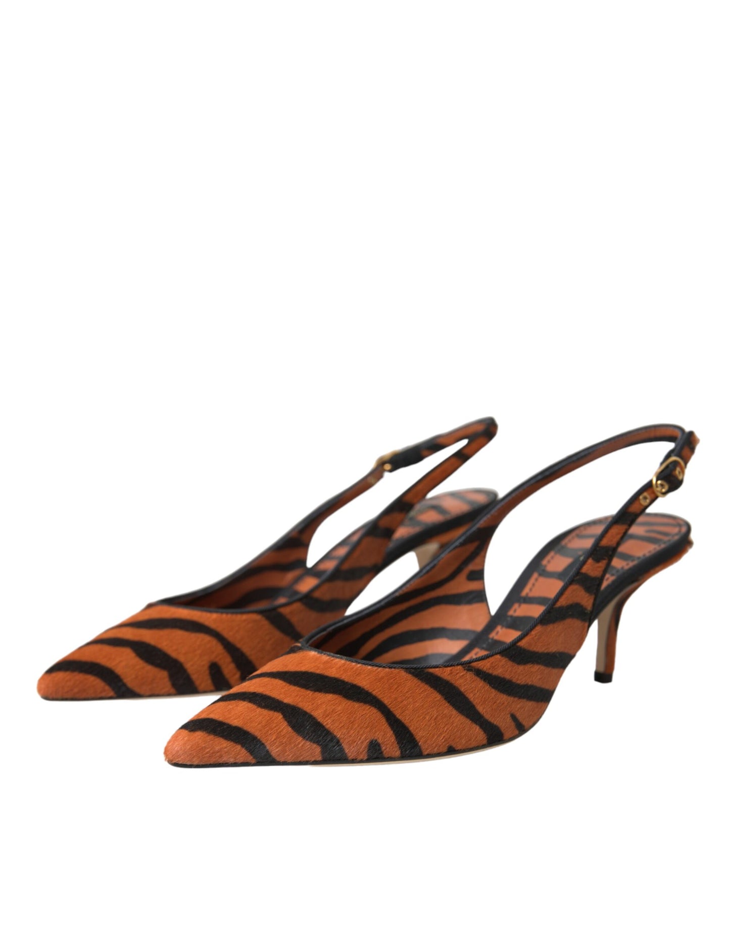 Chaussures à bride arrière en cuir zébré noir et orange Dolce & Gabbana