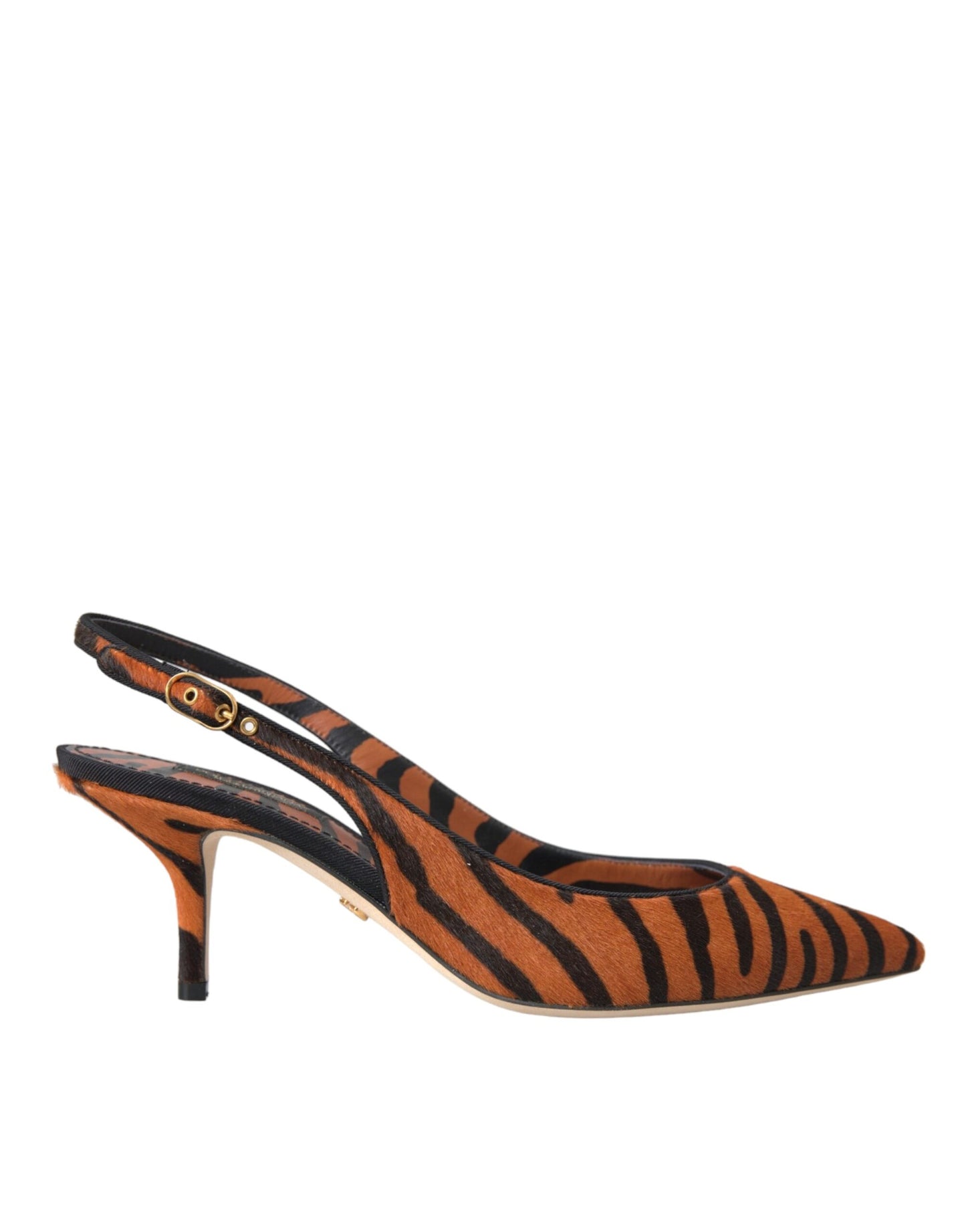 Chaussures à bride arrière en cuir zébré noir et orange Dolce & Gabbana