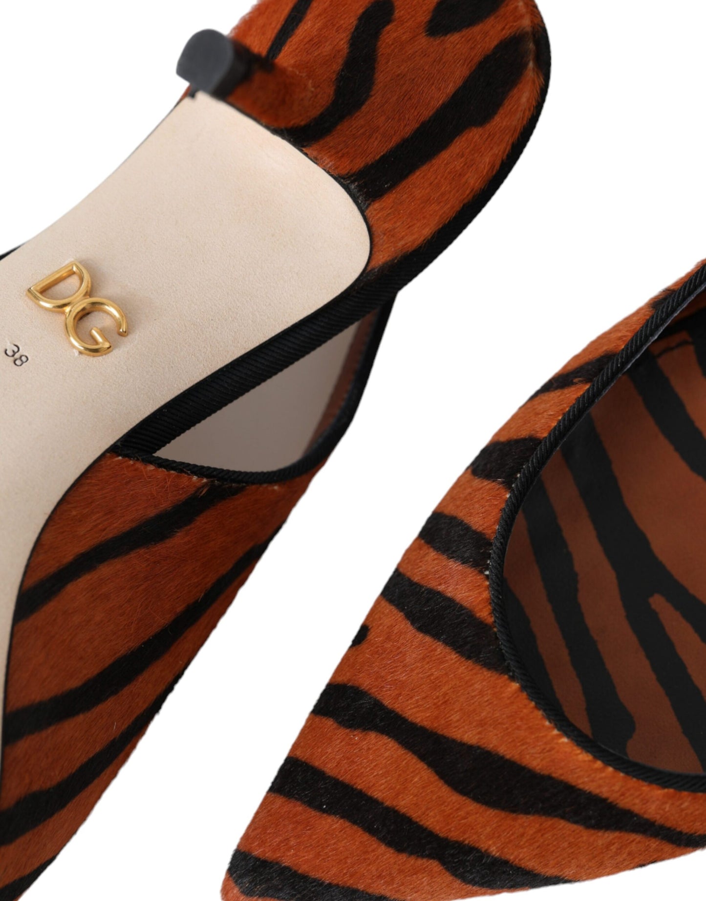 Chaussures à bride arrière en cuir zébré noir et orange Dolce & Gabbana